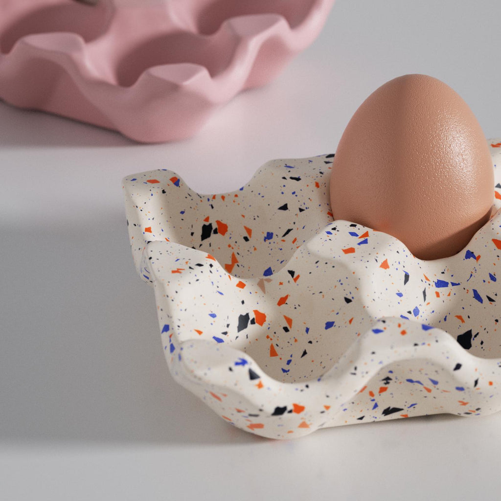 Handcrafted terrazzo texture meets functional egg tray design for a unique blend of style and utility - Boowan Nicole