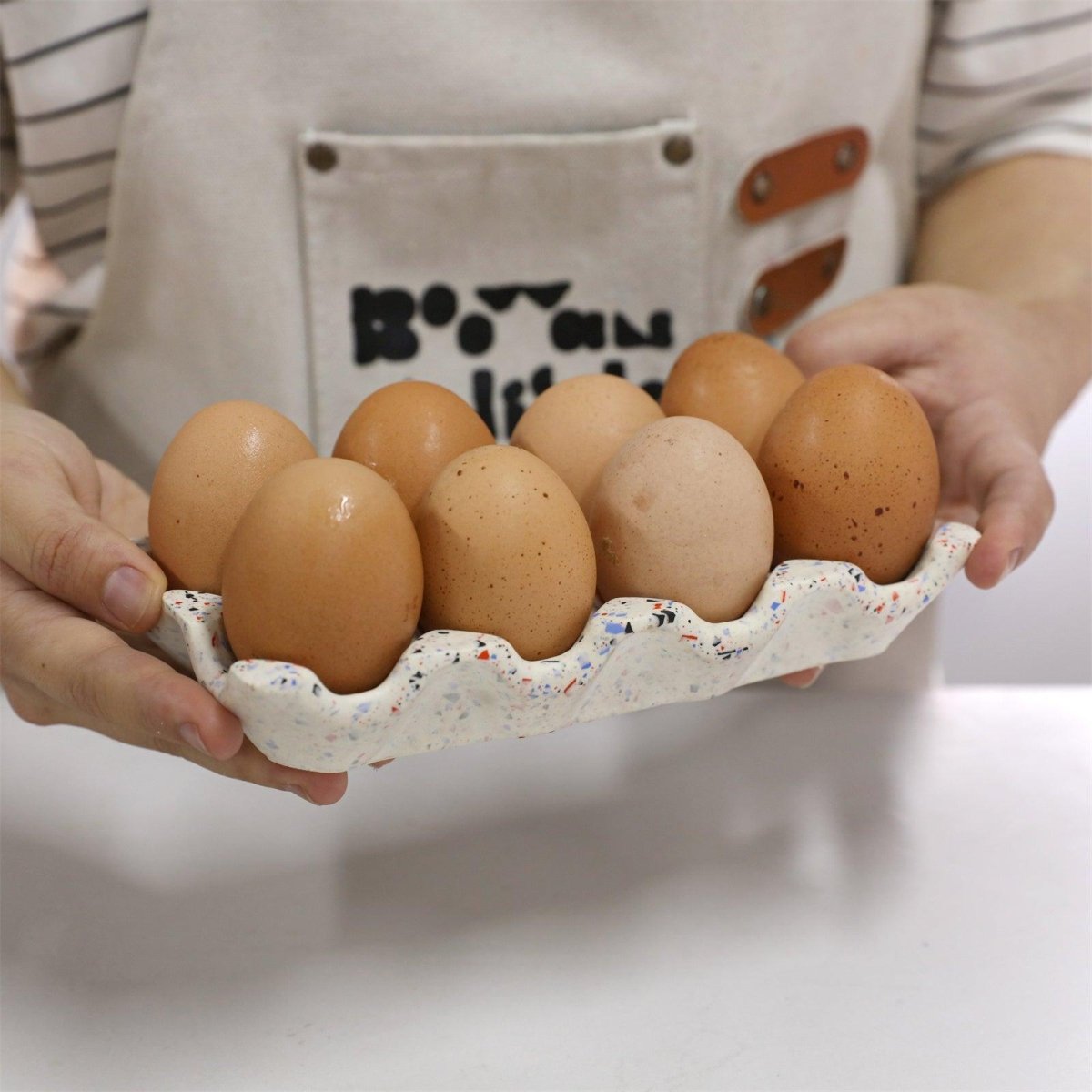 Handmade terrazzo chip egg holder – ideal for stylish egg storage and easy organization - Boowan Nicole