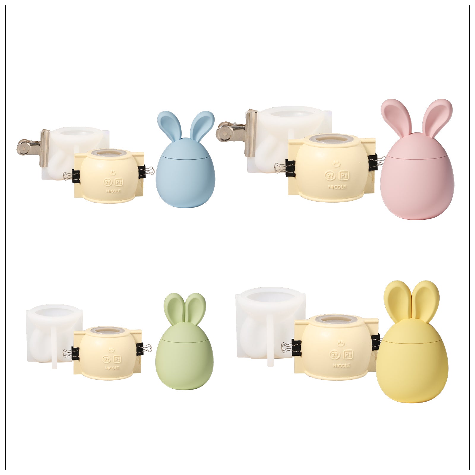 Moule en silicone pour pot de bougie en forme d'œuf de Pâques à oreilles de lapin Hoppy