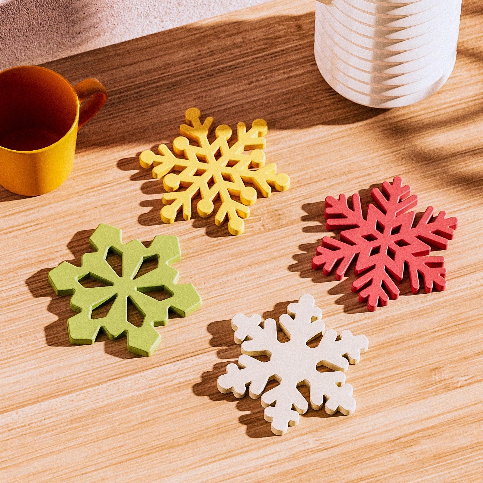 قالب سيليكون لصنع حوامل أكواب على شكل رقاقات ثلج عيد الميلاد