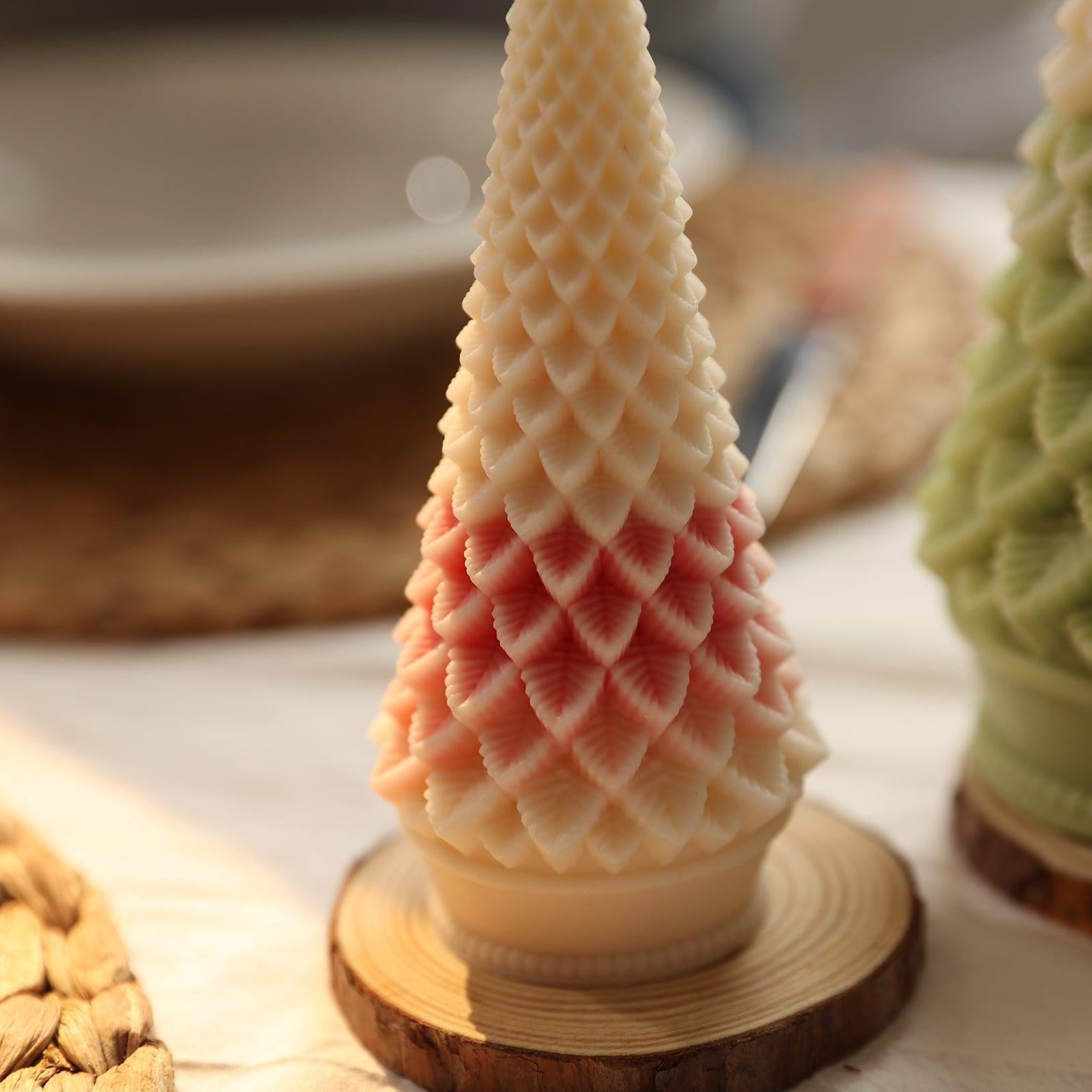 Close-up shot of Christmas tree candles in wooden pallets - Boowan Nicole