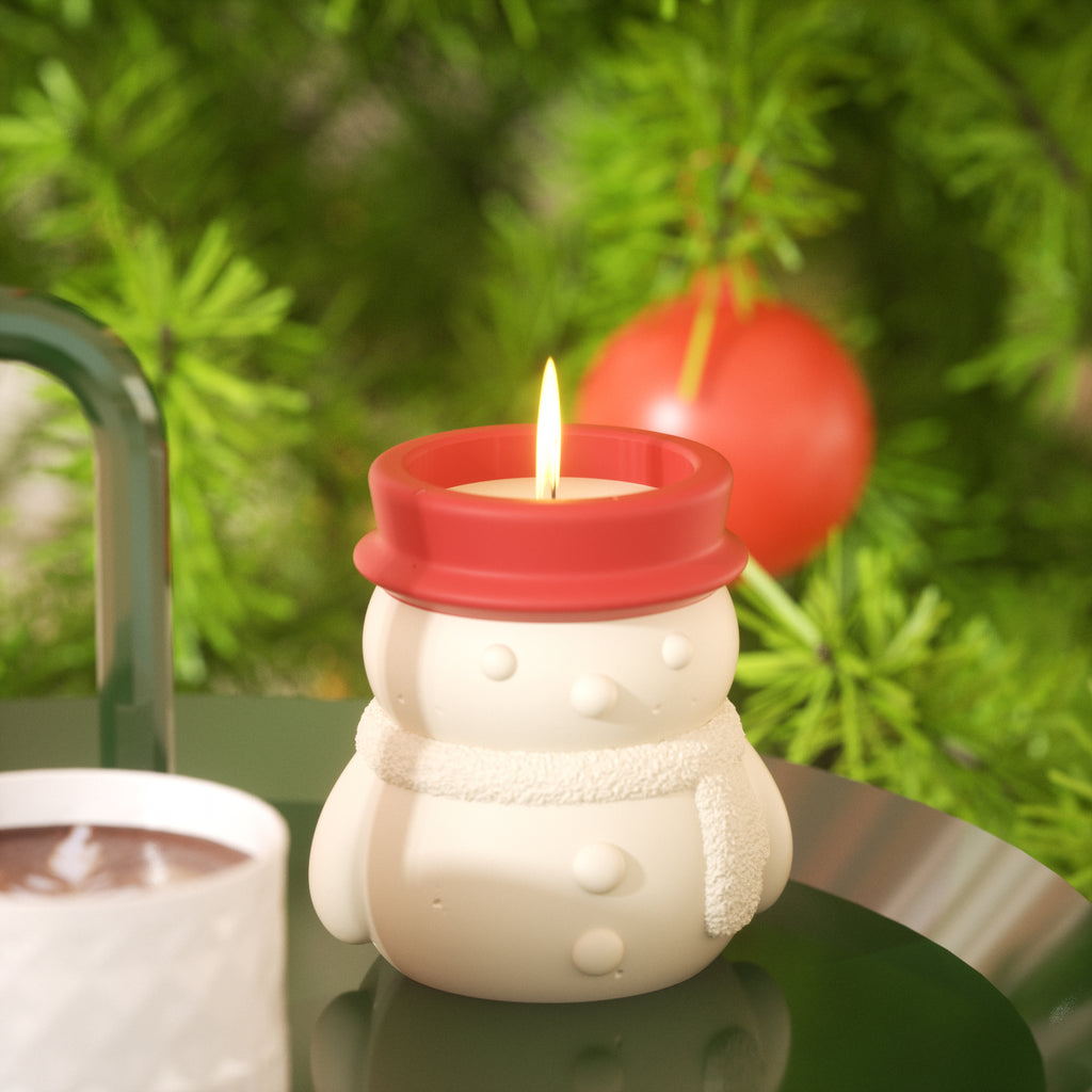 Candles burning slowly in white Cheery Snowman's Winter Glow Candle Jar - Boowan Nicole