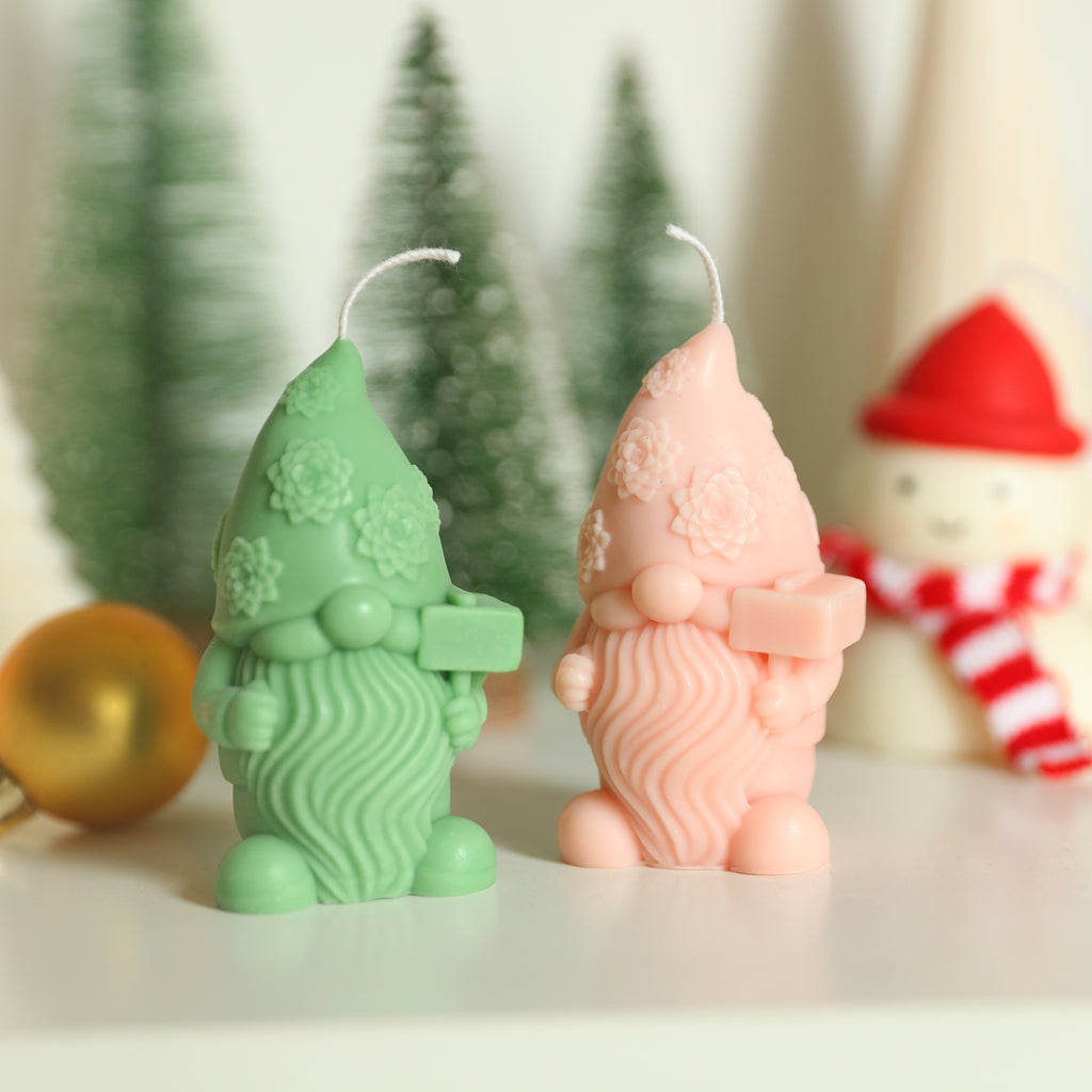 Green and Pink Christmas Floral Hat Gnome Candle-Boowan Nicole