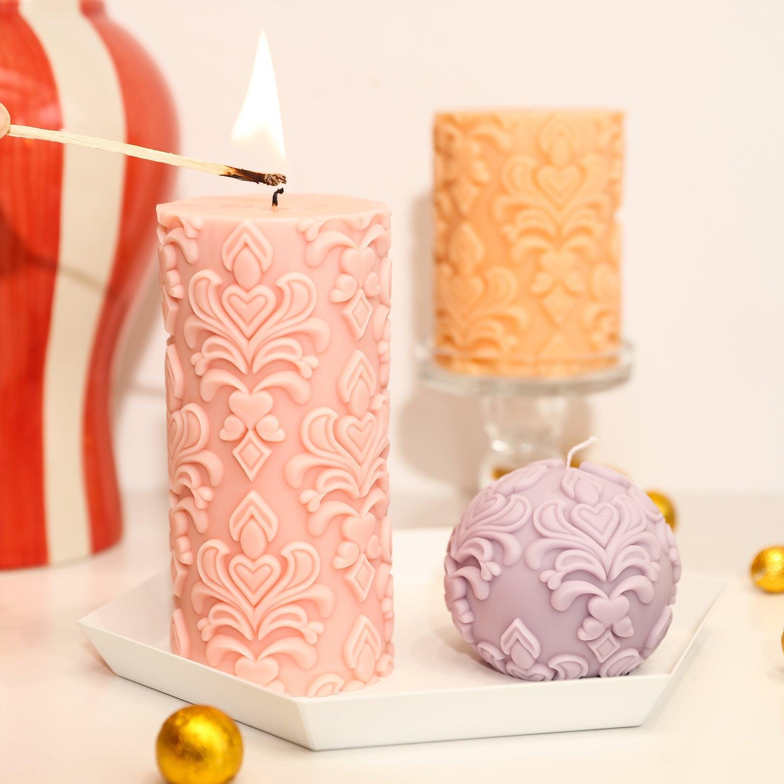 Light the long relief candle in the tray and place a ball relief candle next to it.