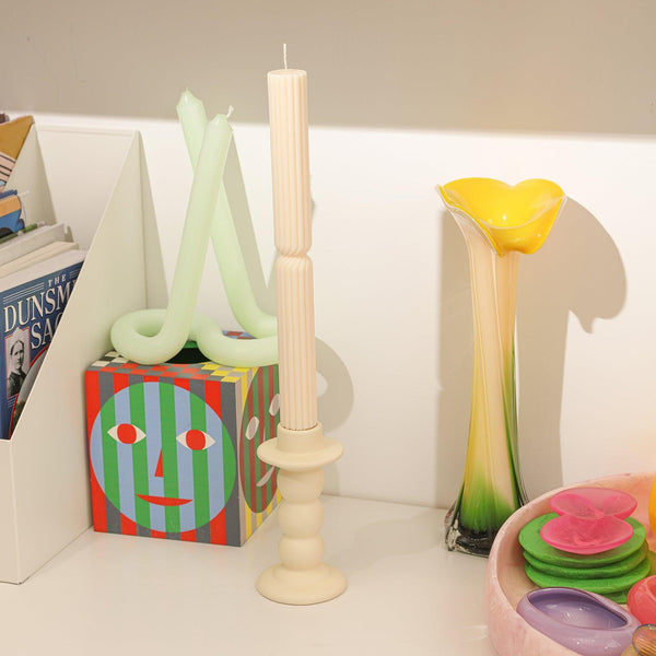 White Doric Pillar Taper Candle on Desk Candle -Boowan Nicole