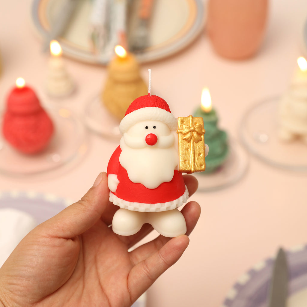 Red Dress with Gold Gift-Giving Santa Claus Candle-Boowan Nicole