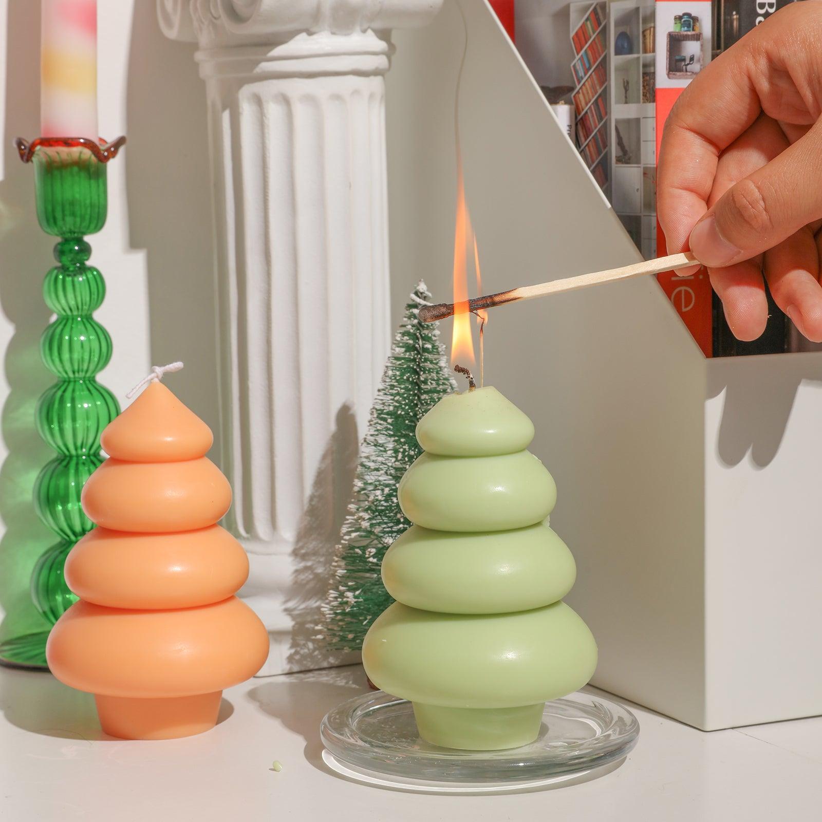 Light Green Stacked Circle Christmas Tree Candles on Crystal Tray - Boowan Nicole