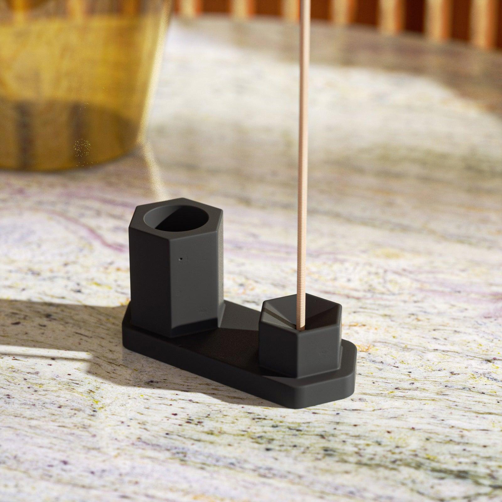 Black Hexagon Incense Holder with incense stick-Boowan Nicole