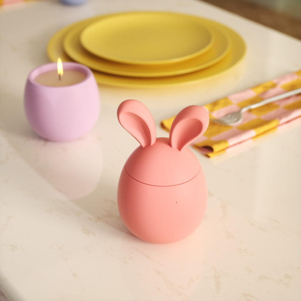 Red Easter bunny candle jar placed on dining table