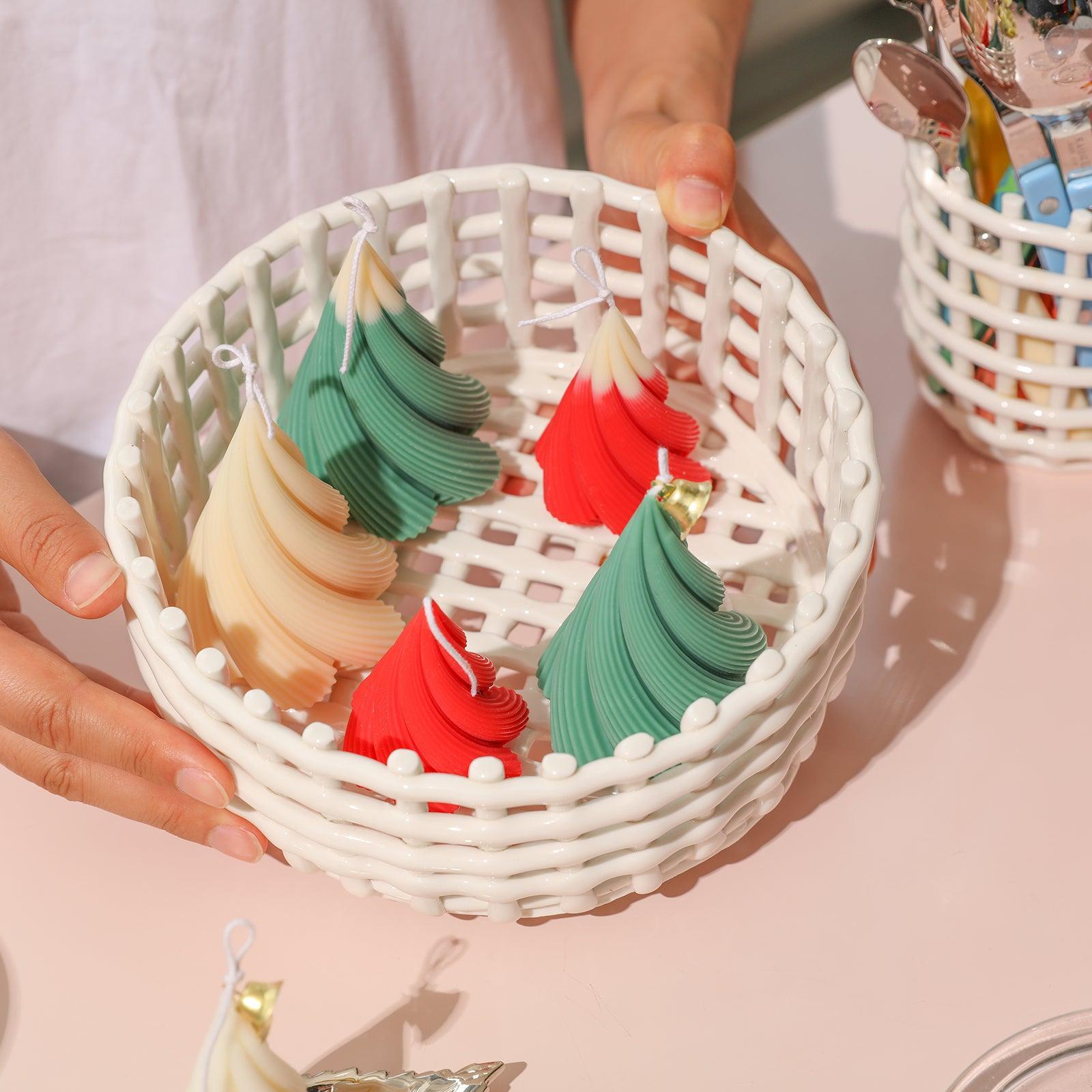 Spiral Christmas Tree Candle in a plastic basket - Boowan Nicole