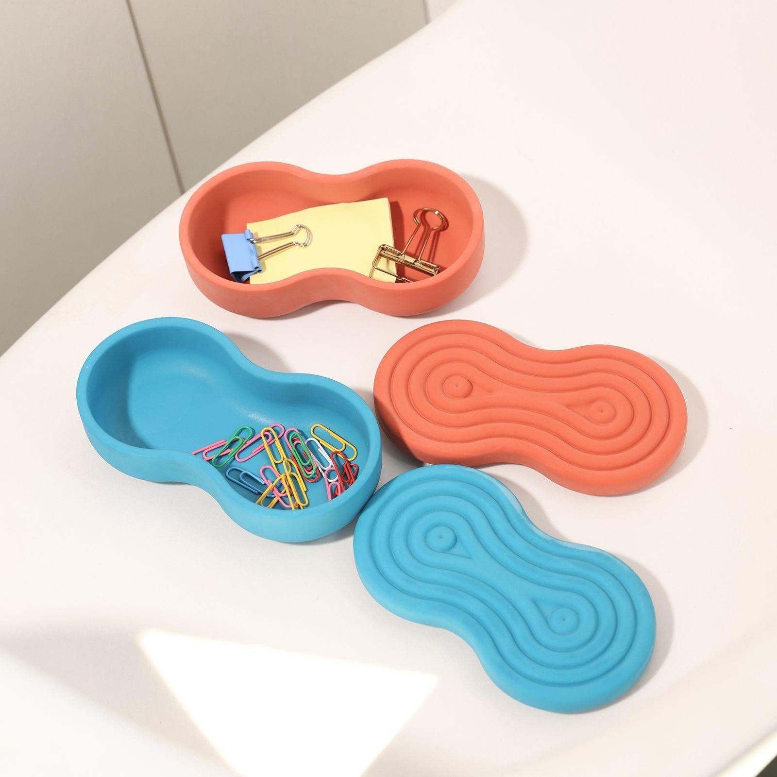 Red and blue Trinket Storage Box containing paper clips and clips respectively-Boowan Nicole