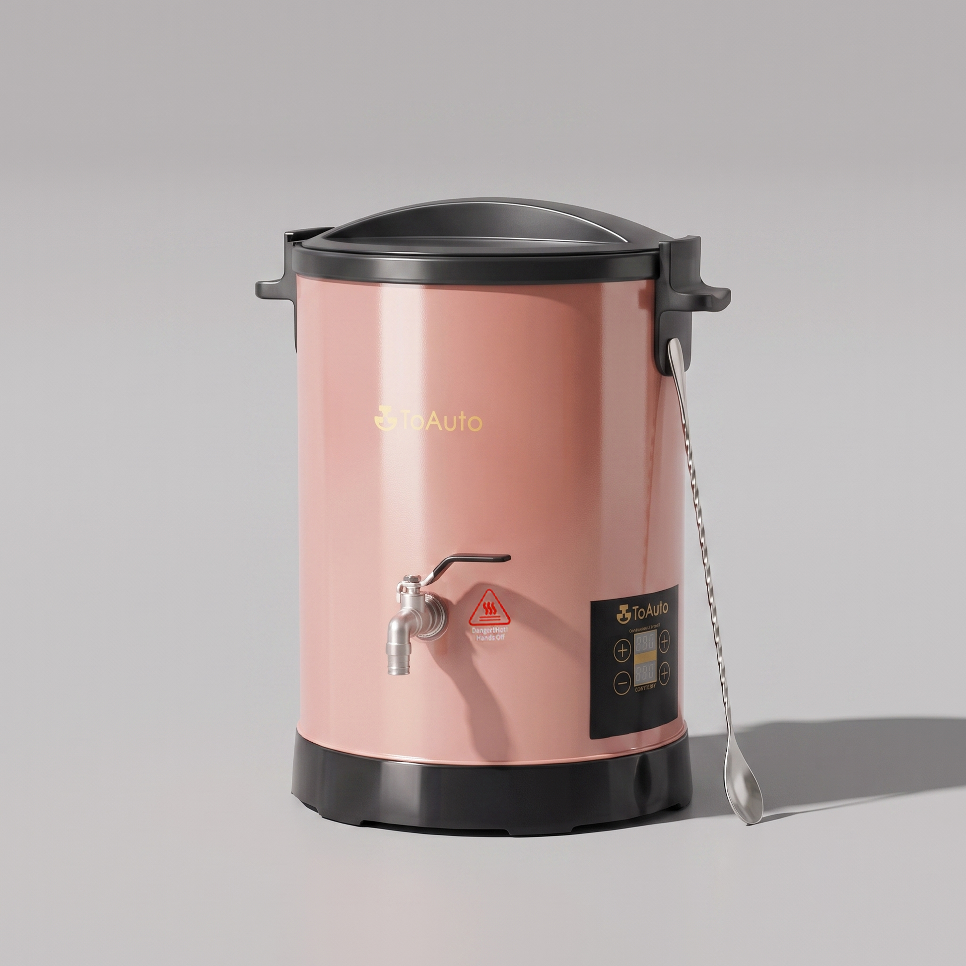 ToAuto pink 6L digital electric wax melting bucket with dual digital temperature panel, bottom spout and stirring spoon, candle making equipment white background product photo - Boowan Nicole