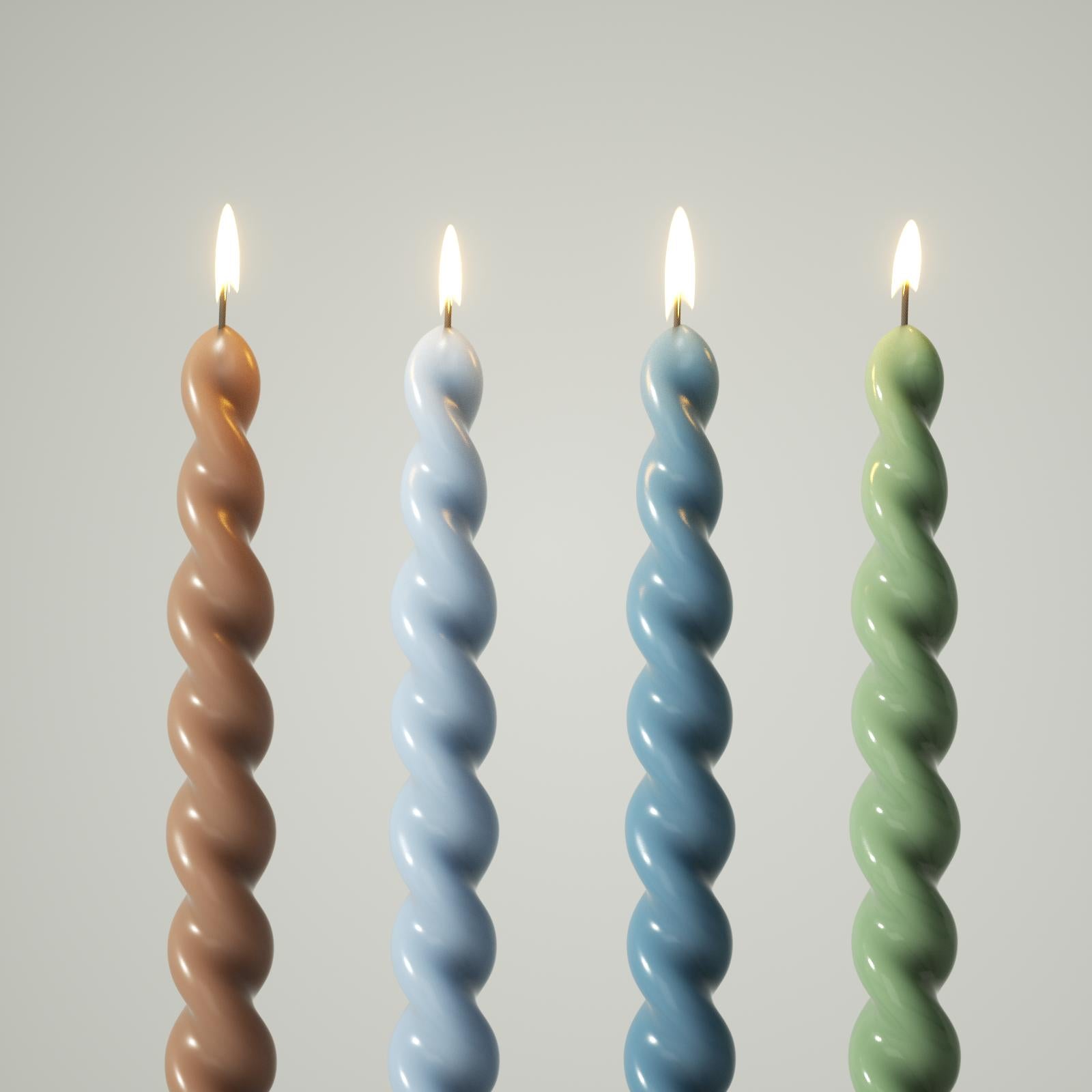 PLAY Spiral Taper Candle - Набор из 4-х - Мокко, Небесно-голубой, Глубокий океанский синий и Весенне-зеленый