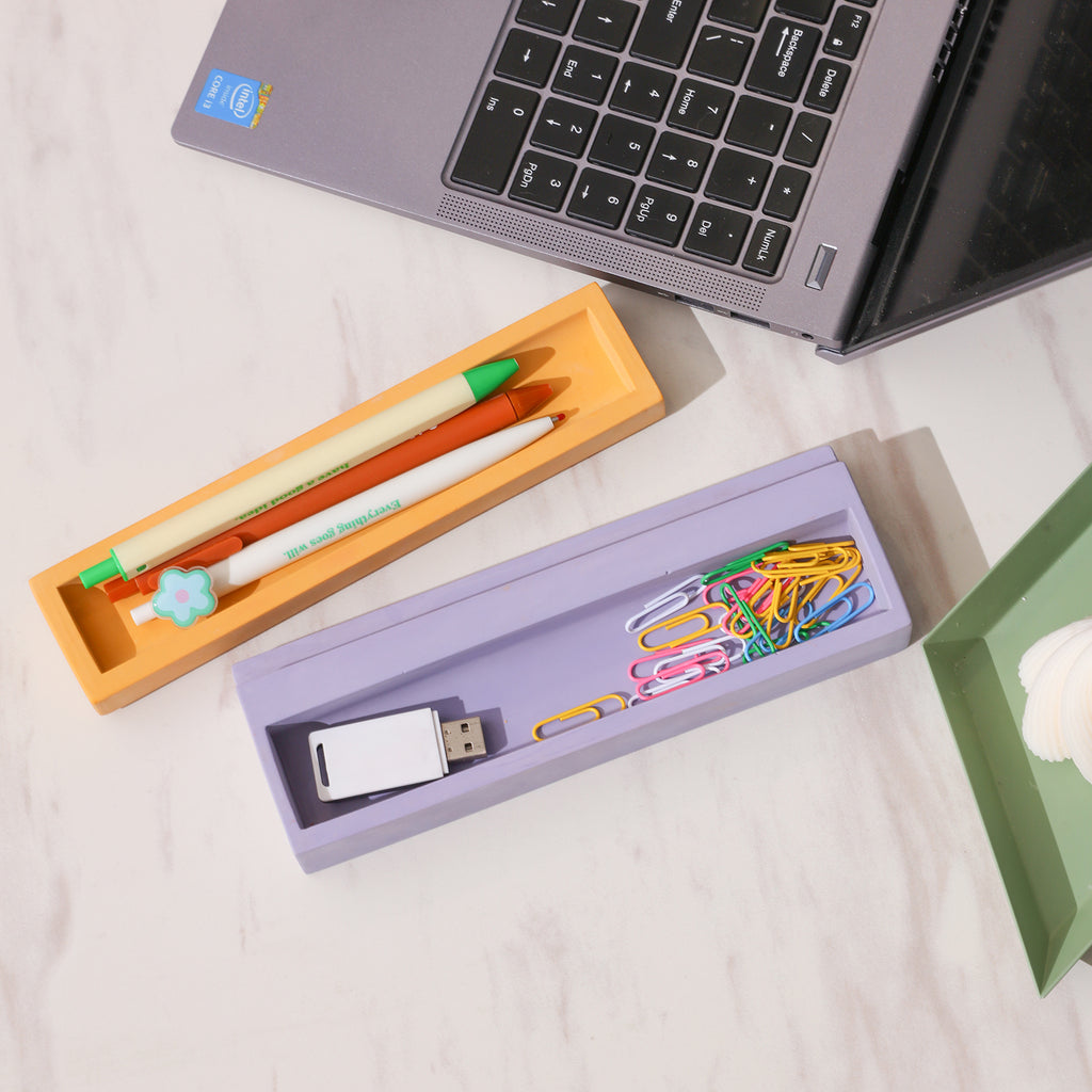 Purple Staircase Pen Holder with paper clips and USB flash drive - Boowan Nicole