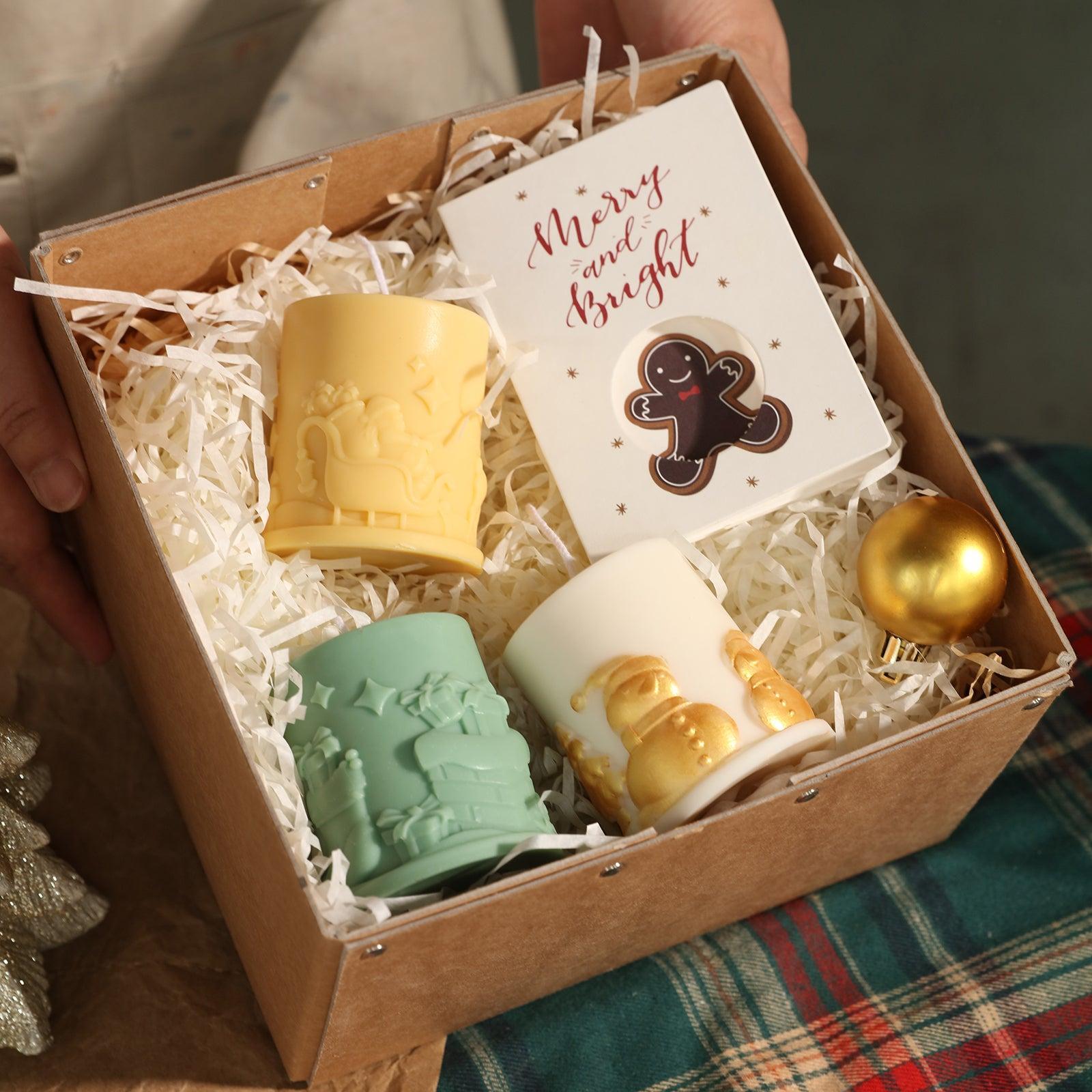 Christmas gift patterned embossed pillar candle in a gift box - Boowan Nicole