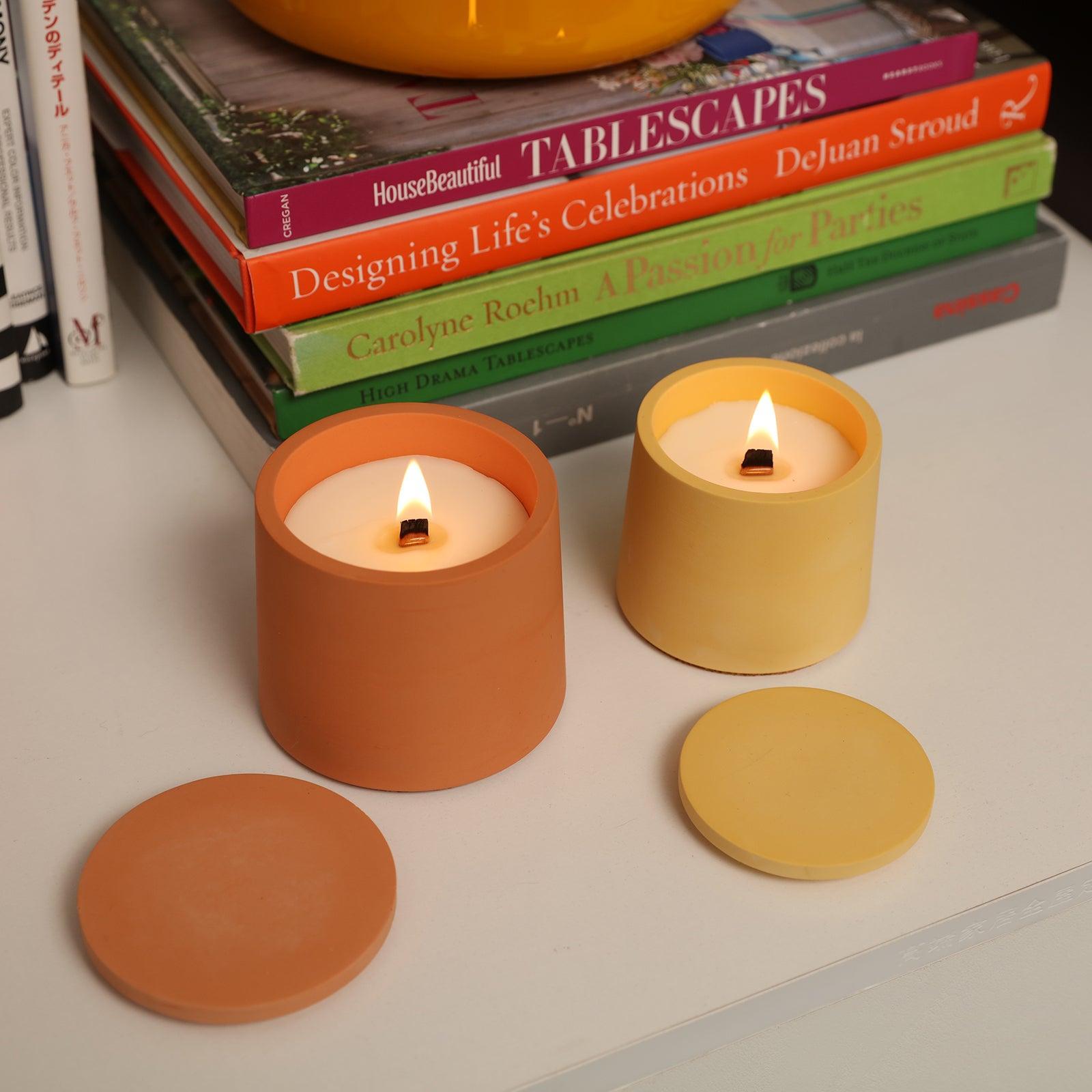 Candles burning slowly in brown and yellow Simple Style Small Candle Jar - Boowan Nicole