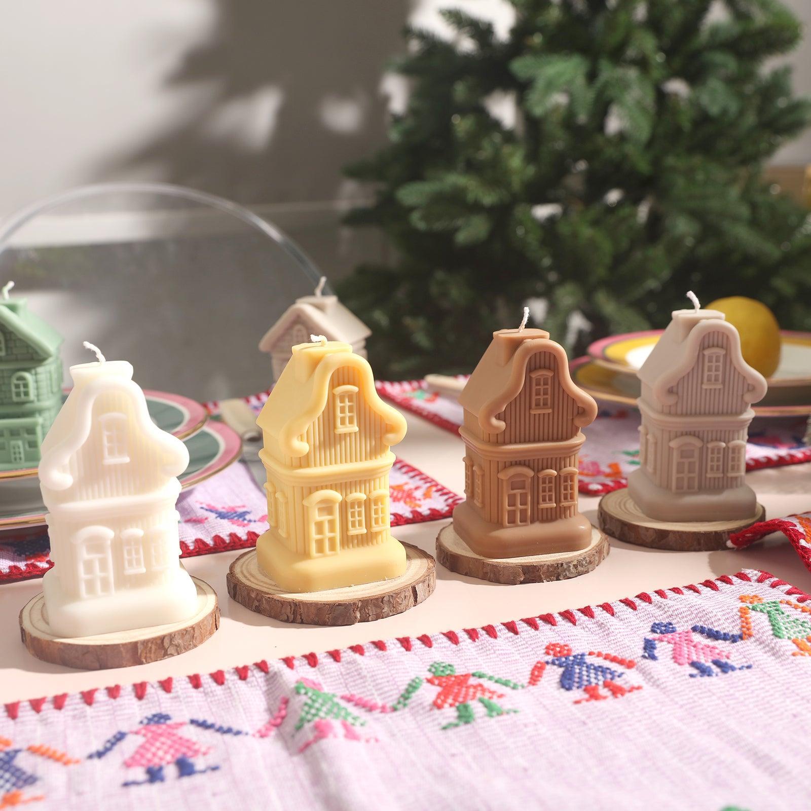 White, yellow, brown and gray house candles are placed on the dining table. Different colors bring different embellishments, designed by Boowan Nicole.