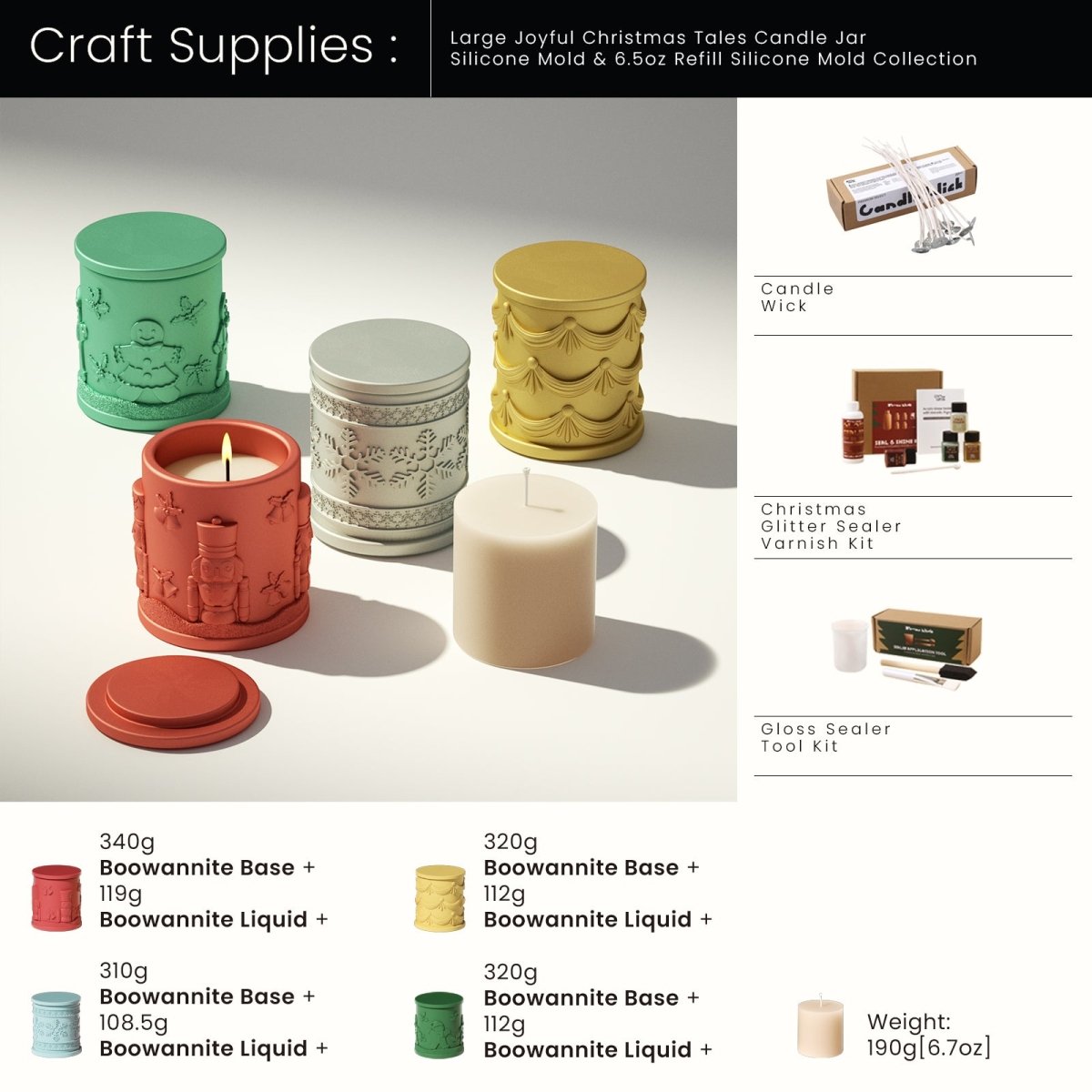 Large Joyful Christmas Tales Candle Jar Silicone Mold & 6.5oz Refill Silicone Mold CollectionCandle Jar MoldSH1109+SH0948