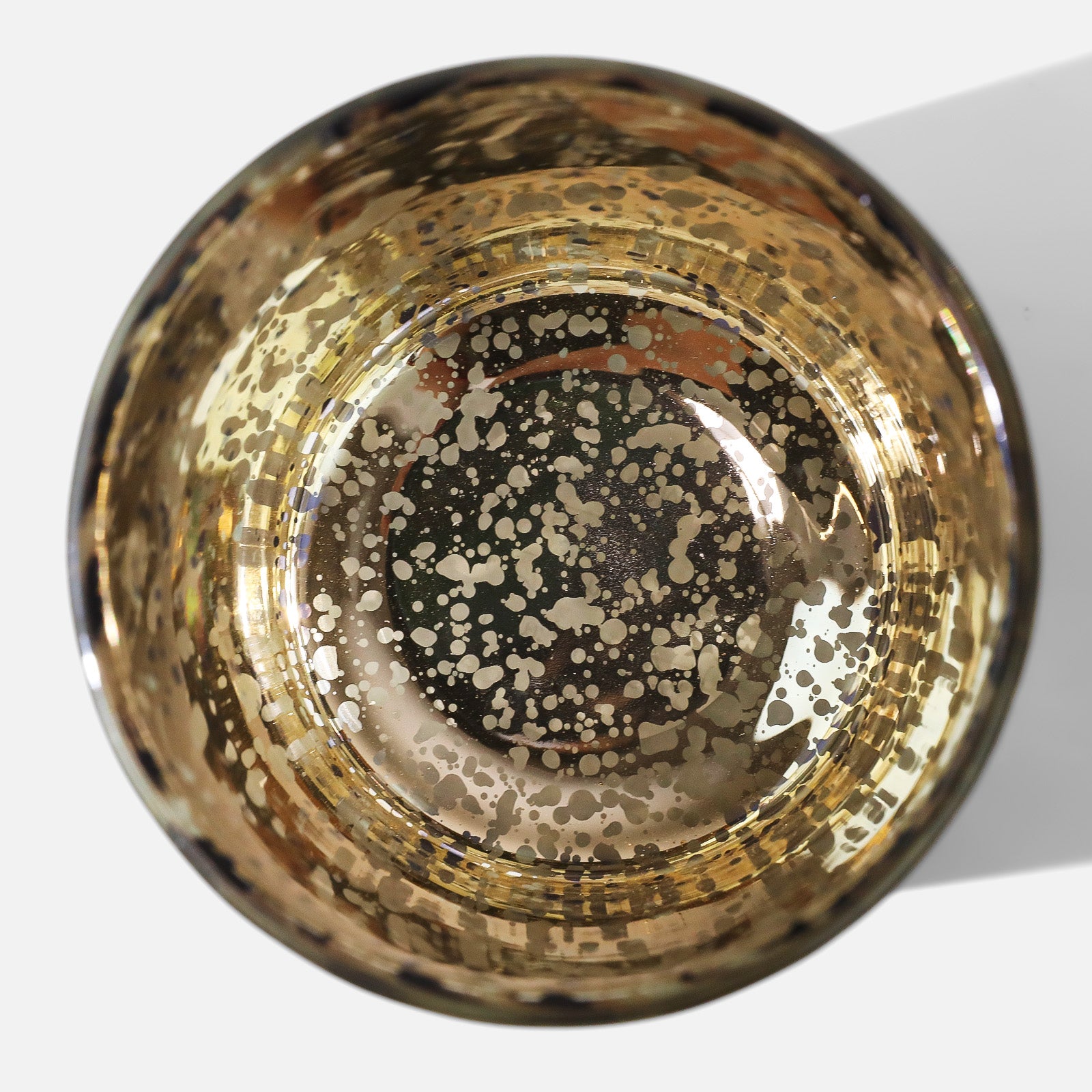 Top-down Shot of Speckled Gold Metallic Inner Base of Glam Leopard Spots Design Glass Candle Jar - Boowan Nicole