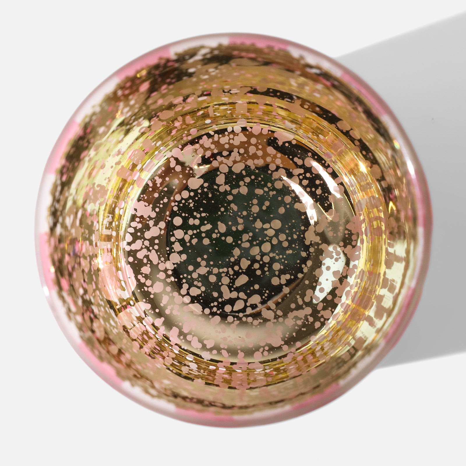Detailed Partial Shot of Classic Red Bow Print Against Blush Pink Vertical Stripe Frosted Candle Vessel - Boowan Nicole