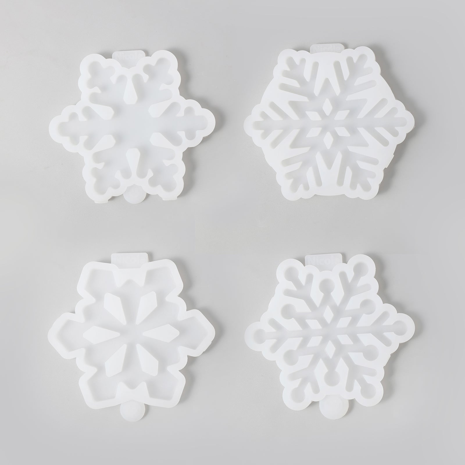 قالب سيليكون لصنع حوامل أكواب على شكل رقاقات ثلج عيد الميلاد