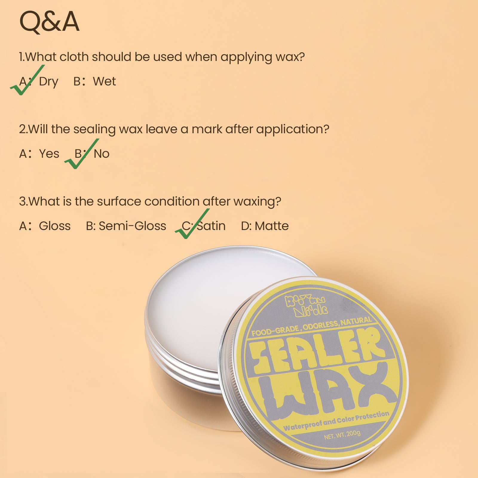 Boowannicole Sealer Wax facilitates rapid surface drying, leaving no traces and making it easy to wipe with a cloth. This feature ensures a refreshing finish, leaving the surface clean, smooth, and free of residues.