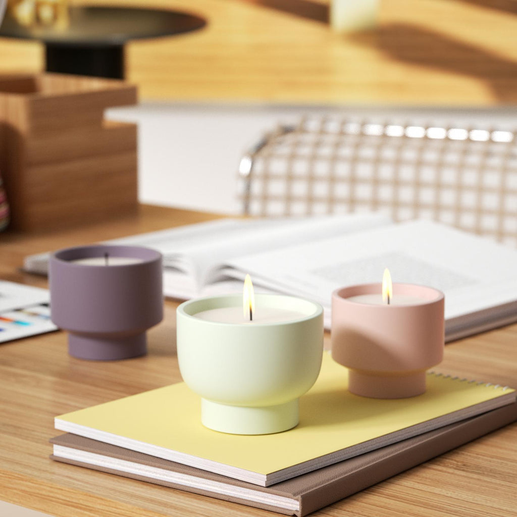 Bowl-shaped Concrete Plant Pot acts as a candle jar on the tabletop - Boowan Nicole