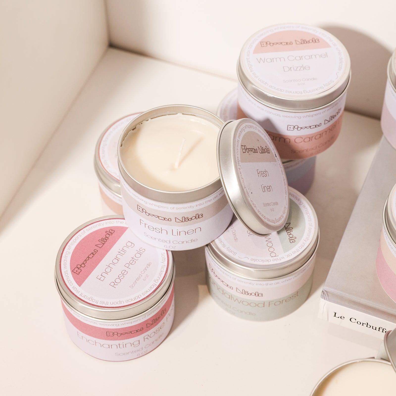 Aluminum cans with labels and finished candles can be used as merchandise or gifts.