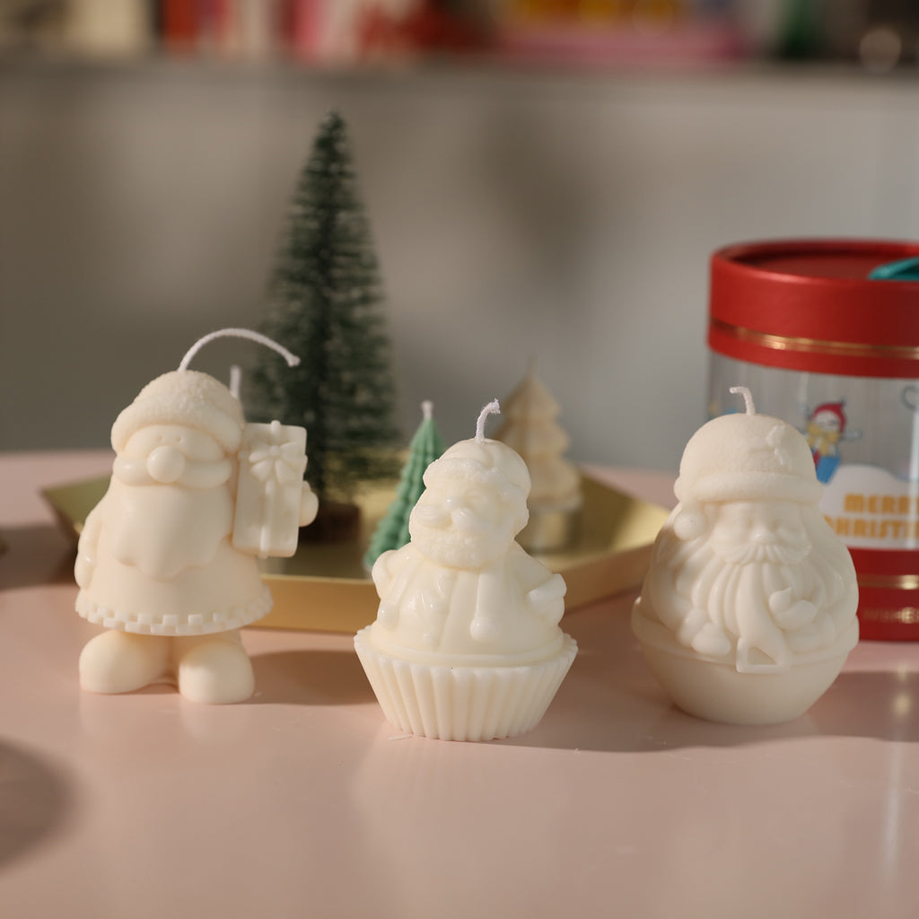 Three different shapes of white Santa Claus Candle-Boowan Nicole