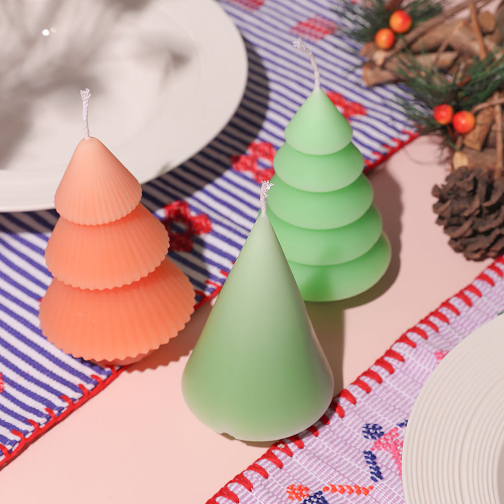 Three styles of Christmas tree candles in orange and green colors-Boowan Nicole