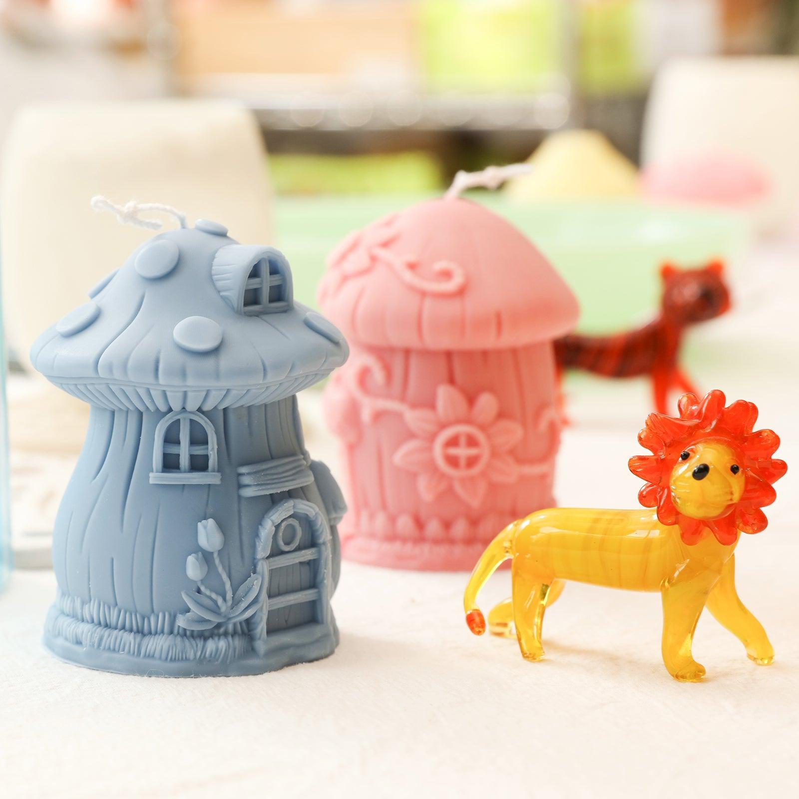 Miniature Mushroom House Candle in Blue and Pink -Boowan Nicole