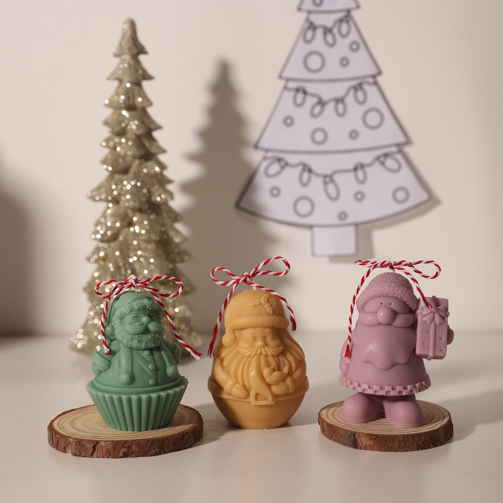 Tied with Christmas Rituals Green Yellow Purple Santa Claus Cupcake Candle-Boowan Nicole