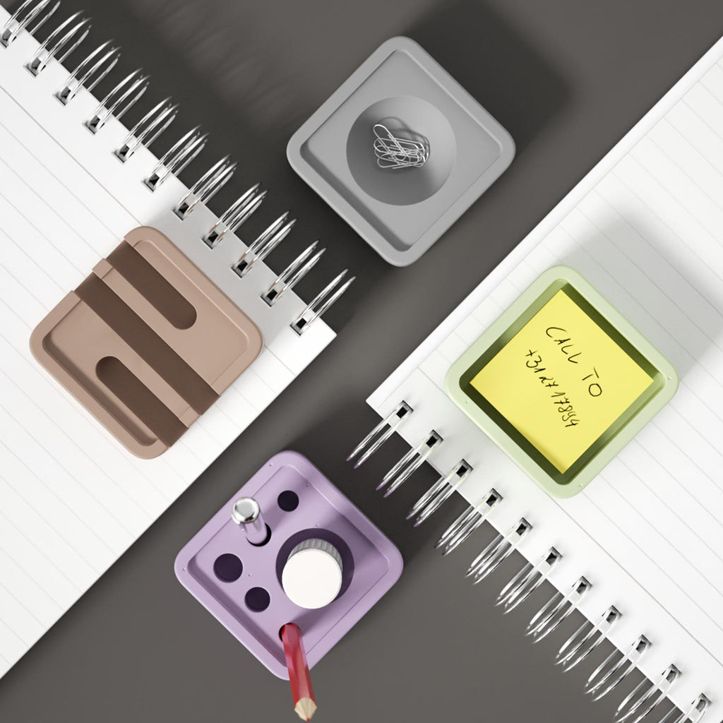 Looking down at four different styles of Square Multi-Functional Stationery Support-Boowan Nicole