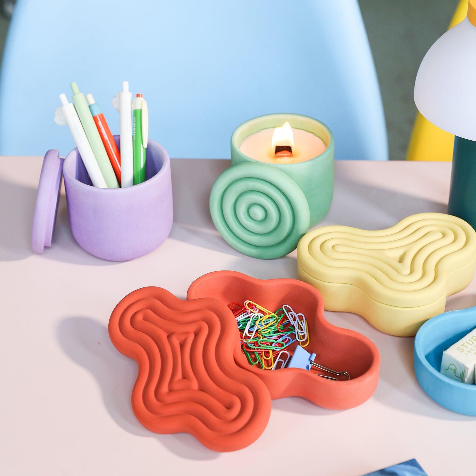 Trinket Storage Box in different colors is placed on the desktop, adding beauty and neatness-Boowan Nicole