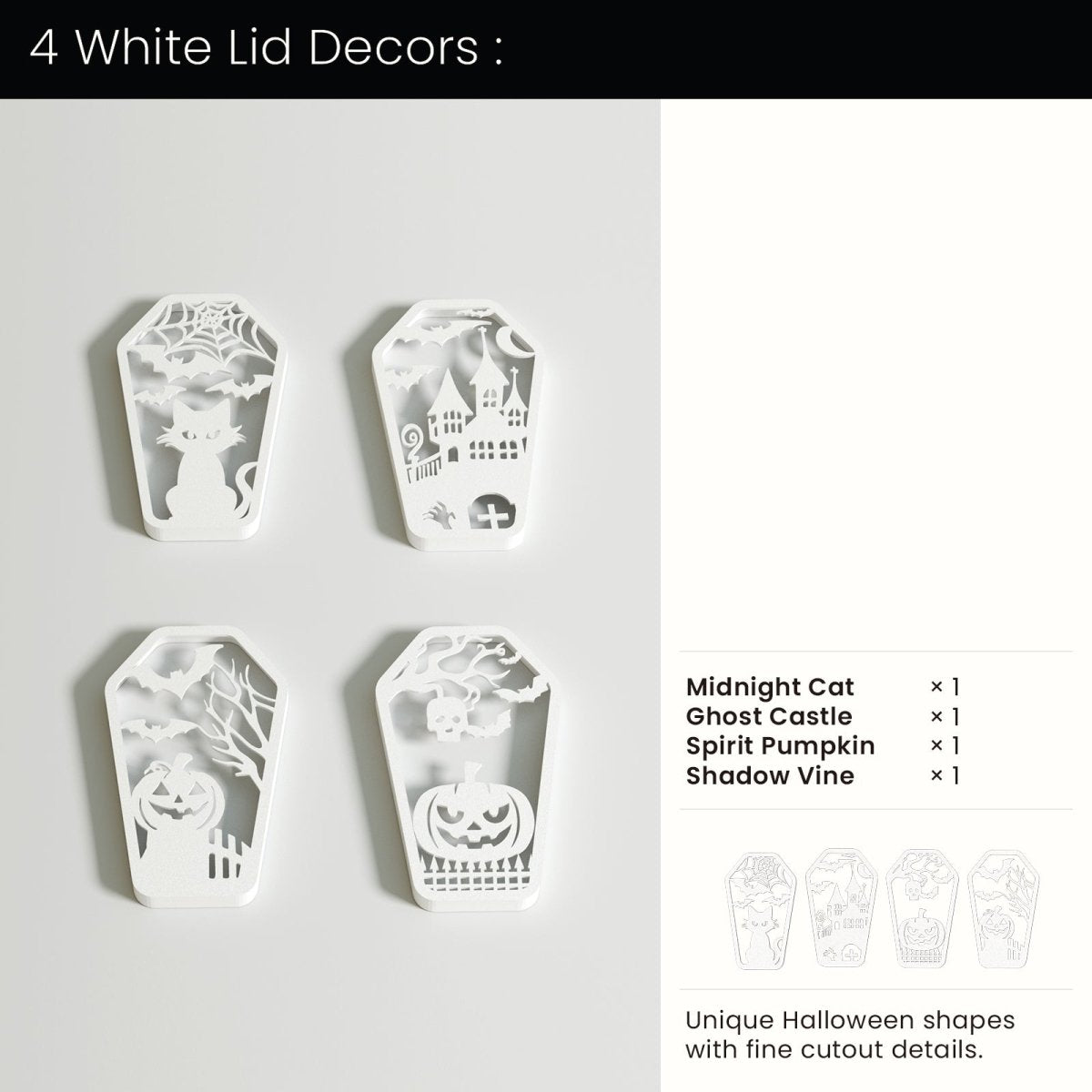 Buy 4 White Lid Decors : Midnight Cat & Ghost Castle & Spirit Pumpkin & Shadow Vine