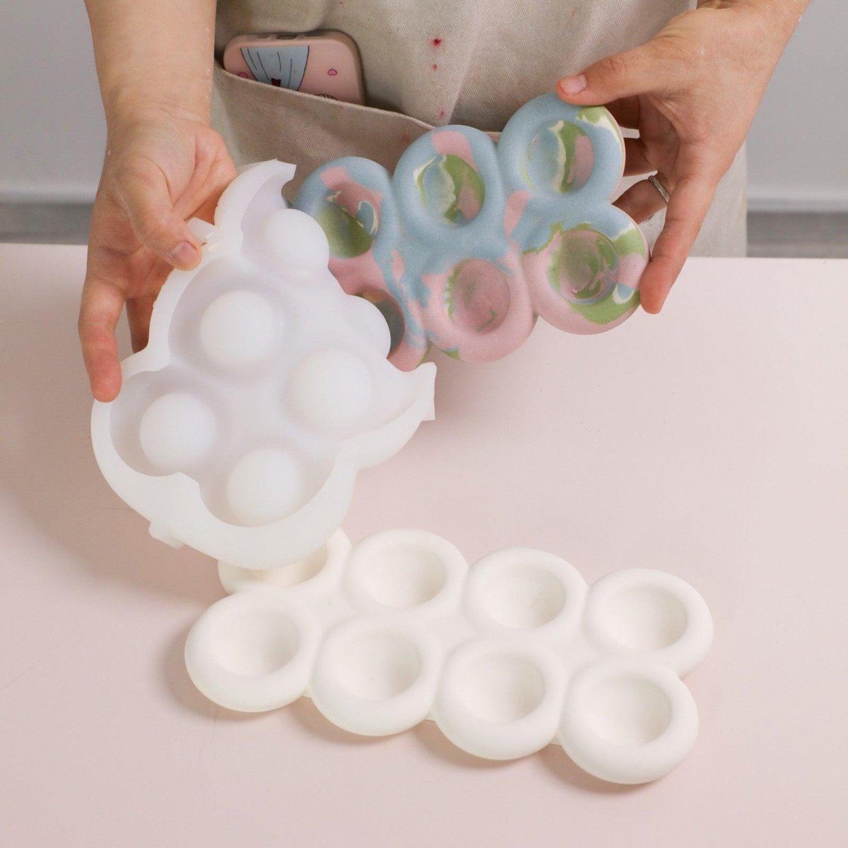 Candy-colored marbled 8-cavity egg tray, demolded from silicone mold - Boowan Nicole
