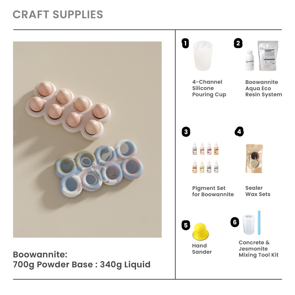 Craft Supplies : 4-Channel Silicone Pouring Cup & Boowannite Resin & Pigment Set & Sandpaper Set & Sealer Wax & Mixing Tool Kit
