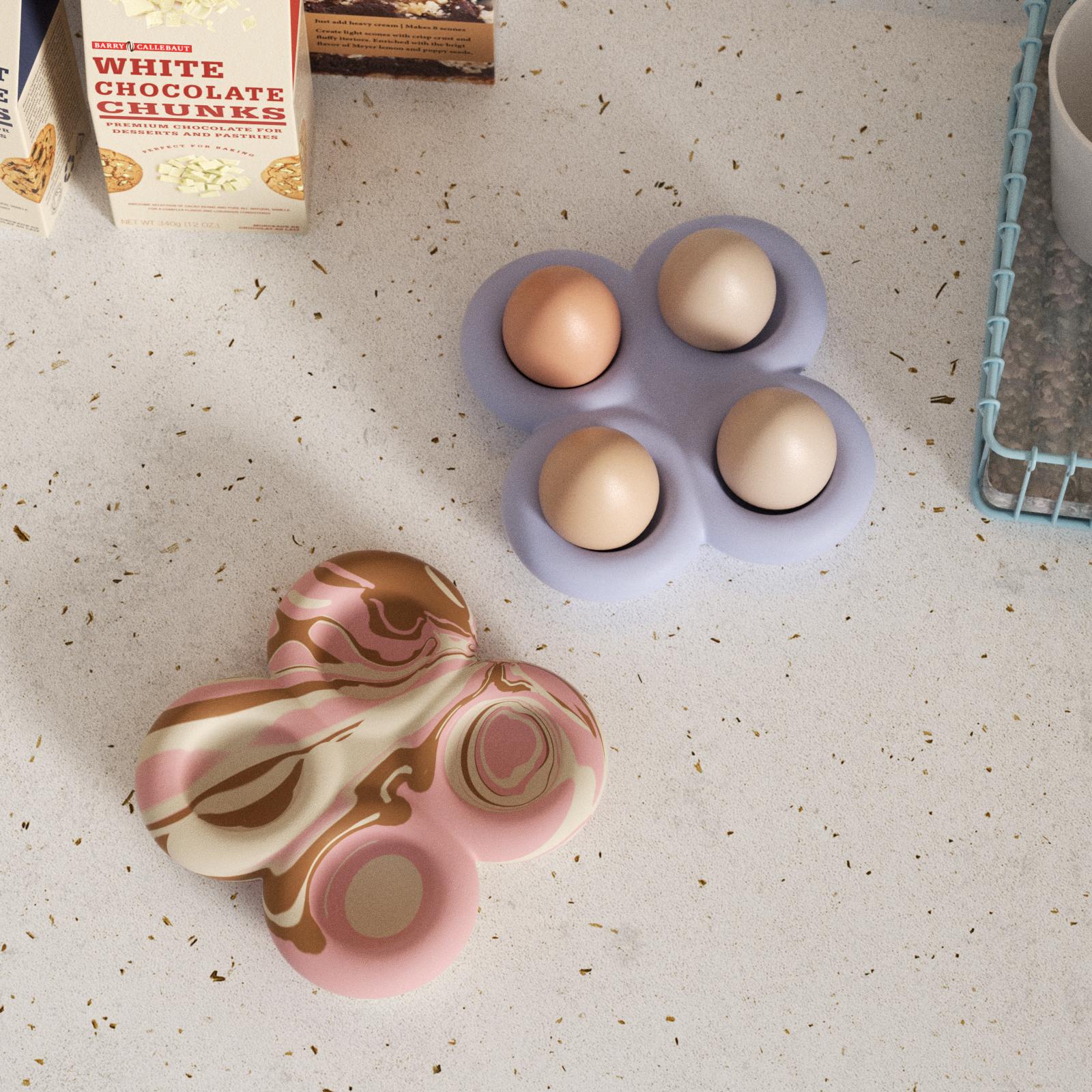 Handmade Blue Solid & Marbled 4-Cavity Egg Tray – Keep Your Kitchen Eggs Organized and Countertops Stylish – Boowan Nicole