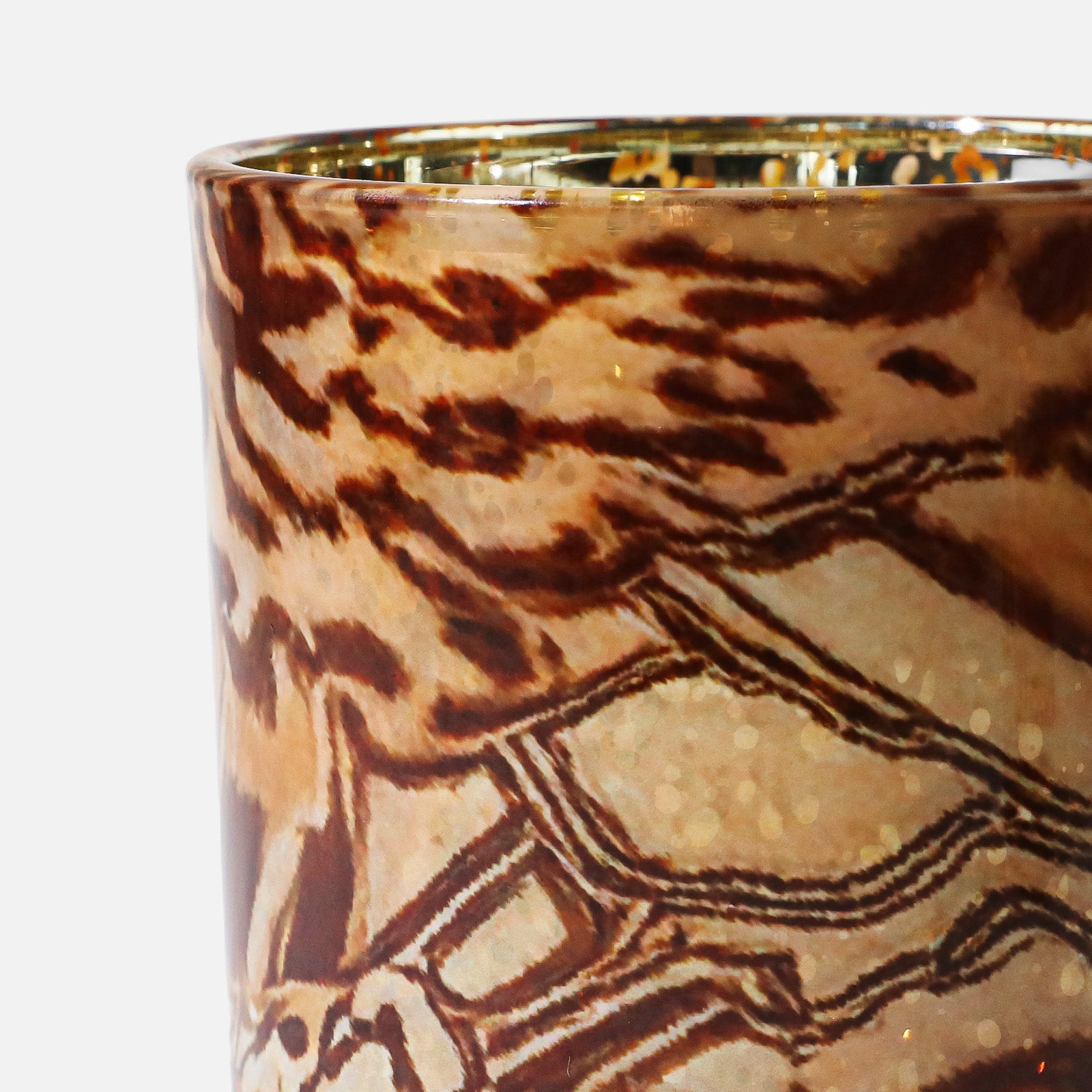 Macro Close-up of Blended Leopard Spot & Zebra Stripe Hybrid Print on Gloss Candle Glass Surface - Boowan Nicole