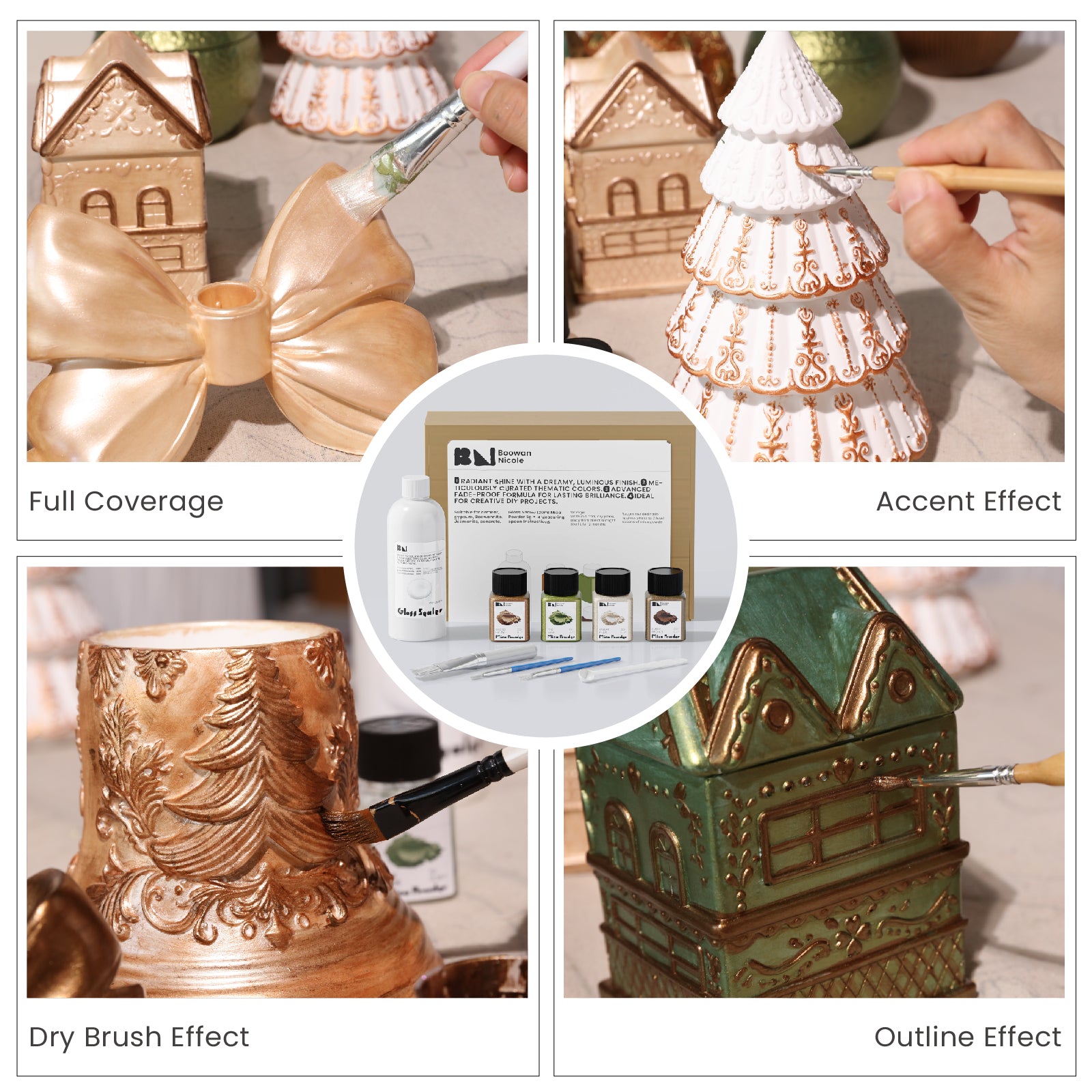 Glitter Colorable Acrylic Gloss Sealer Varnish With Mica Powder Kit-4 Of Christmas Forest Colors_ST93