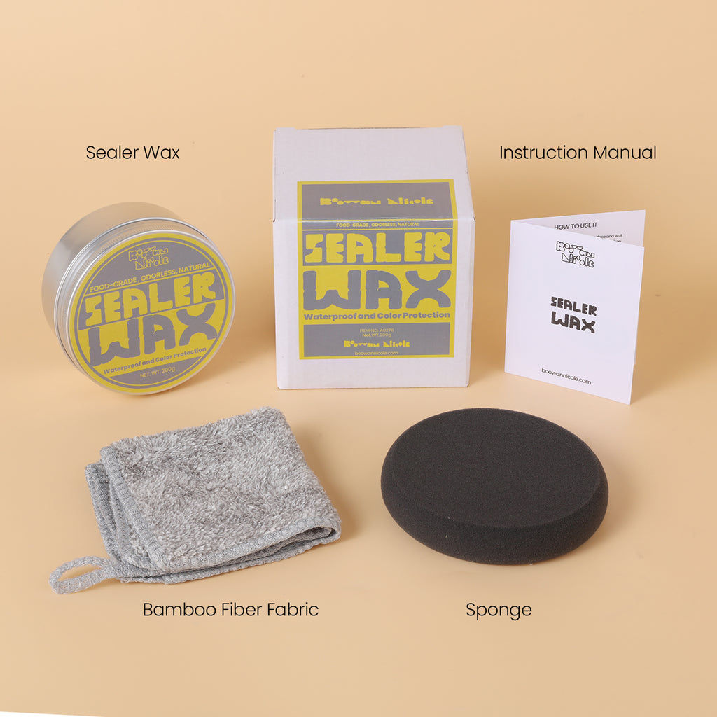 The set includes one box of wax, one wiping cloth, one sponge, and one instruction manual.