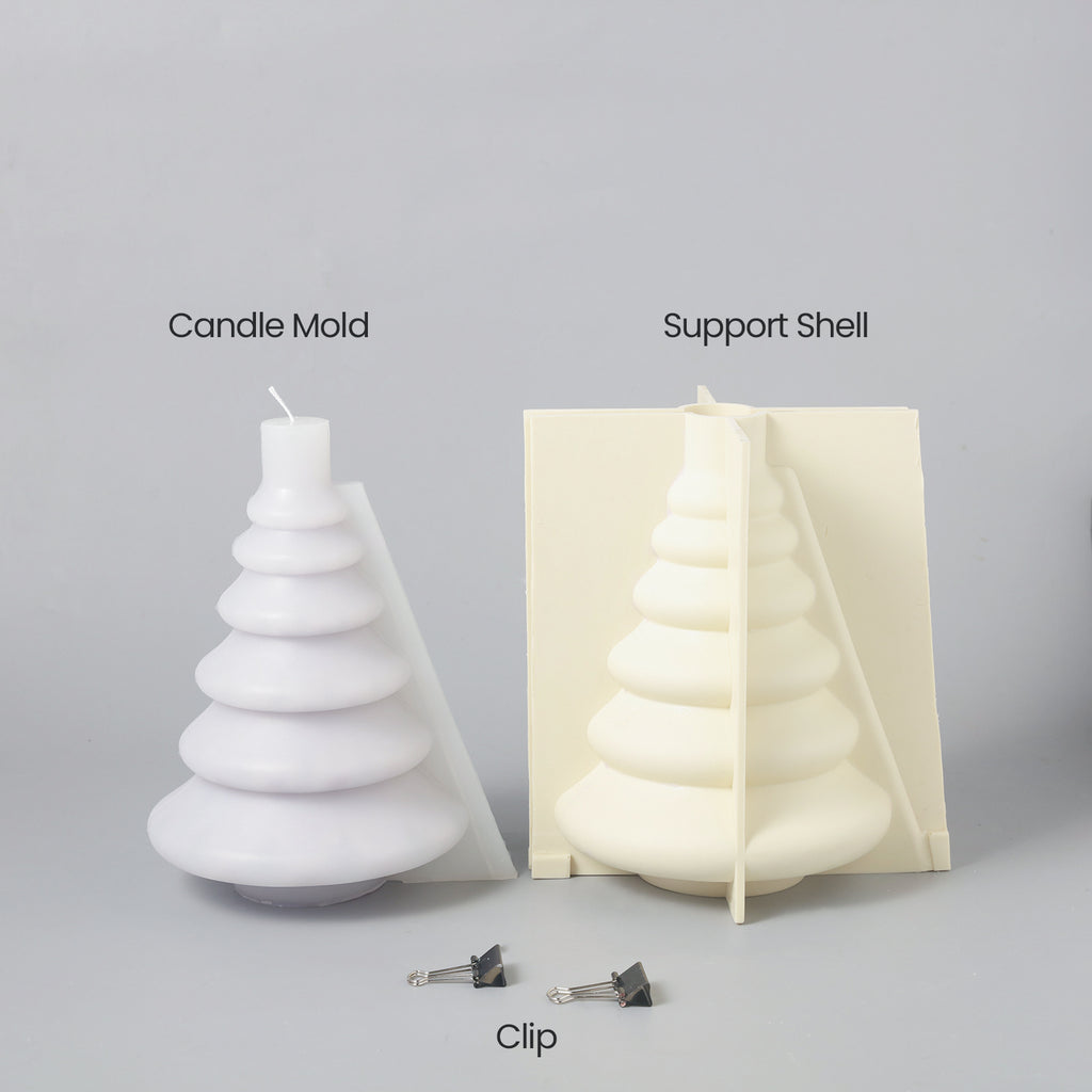 Silicone mold set for making layered Christmas tree candles, designed by Boowan Nicole.