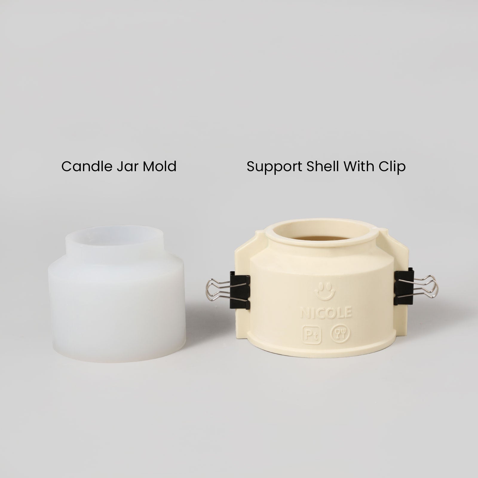  Crafting kit includes boowannicole silicone mold, plastic support shell, and two clamps. 