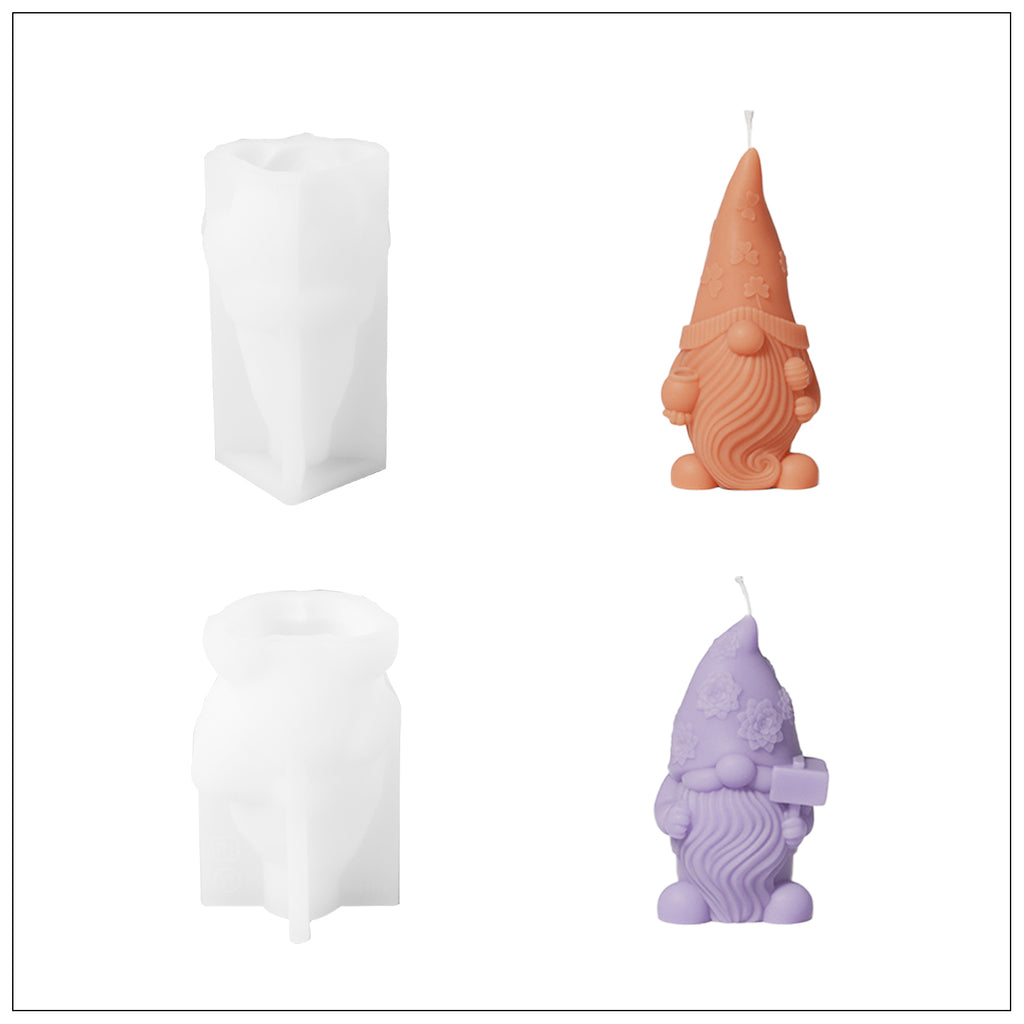 Pink Purple Christmas Floral Hat Gnome Candle and White Silicone Mold - Boowan Nicole