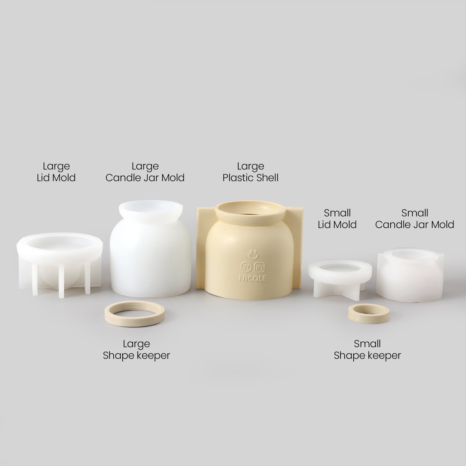 Silicone Mold Kit for Making Large and Small Chalice Candle Jar with Ring Handle Lid -Boowan Nicole