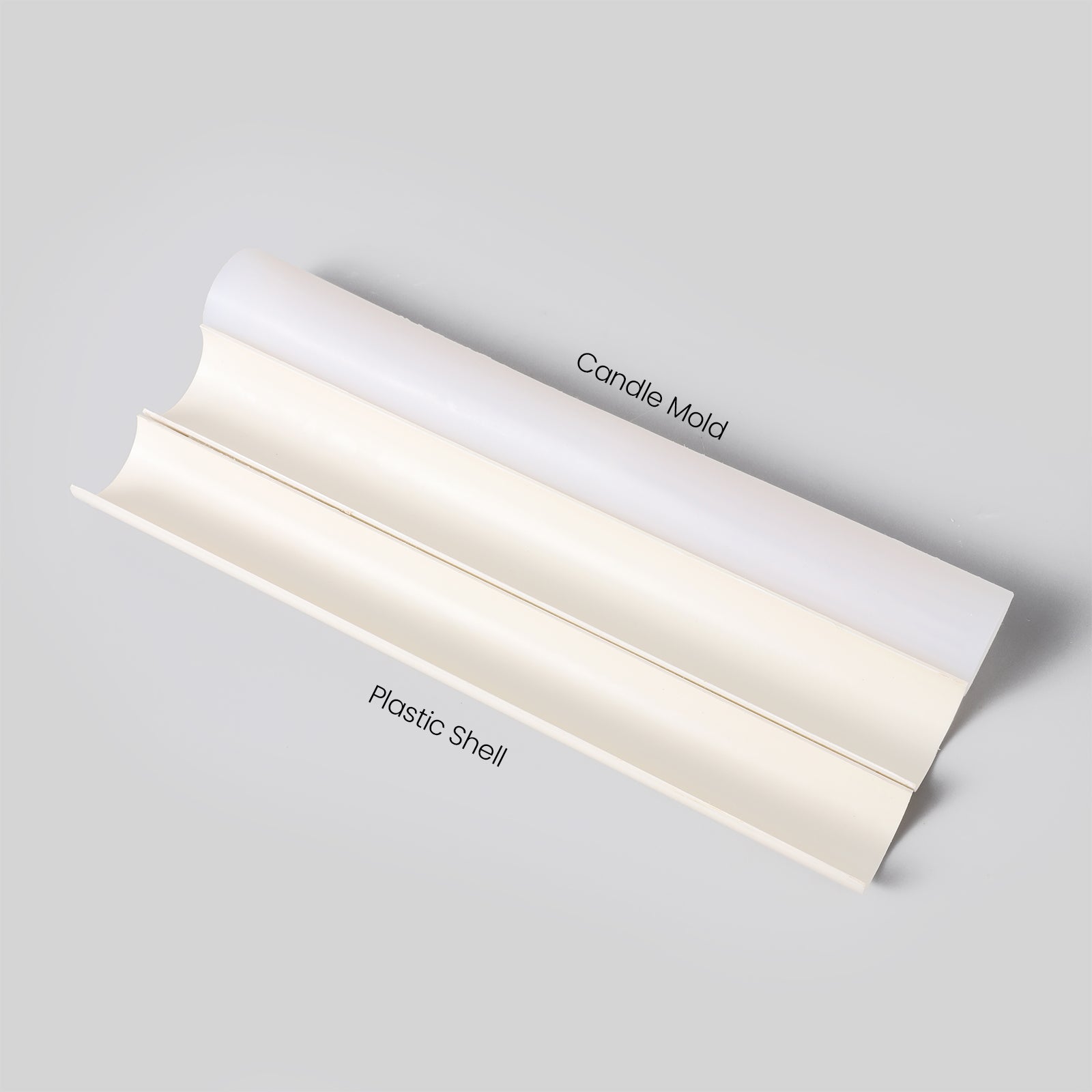 White silicone mold and plastic support shell for making the Doric Pillar Taper Candle - Boowan Nicole