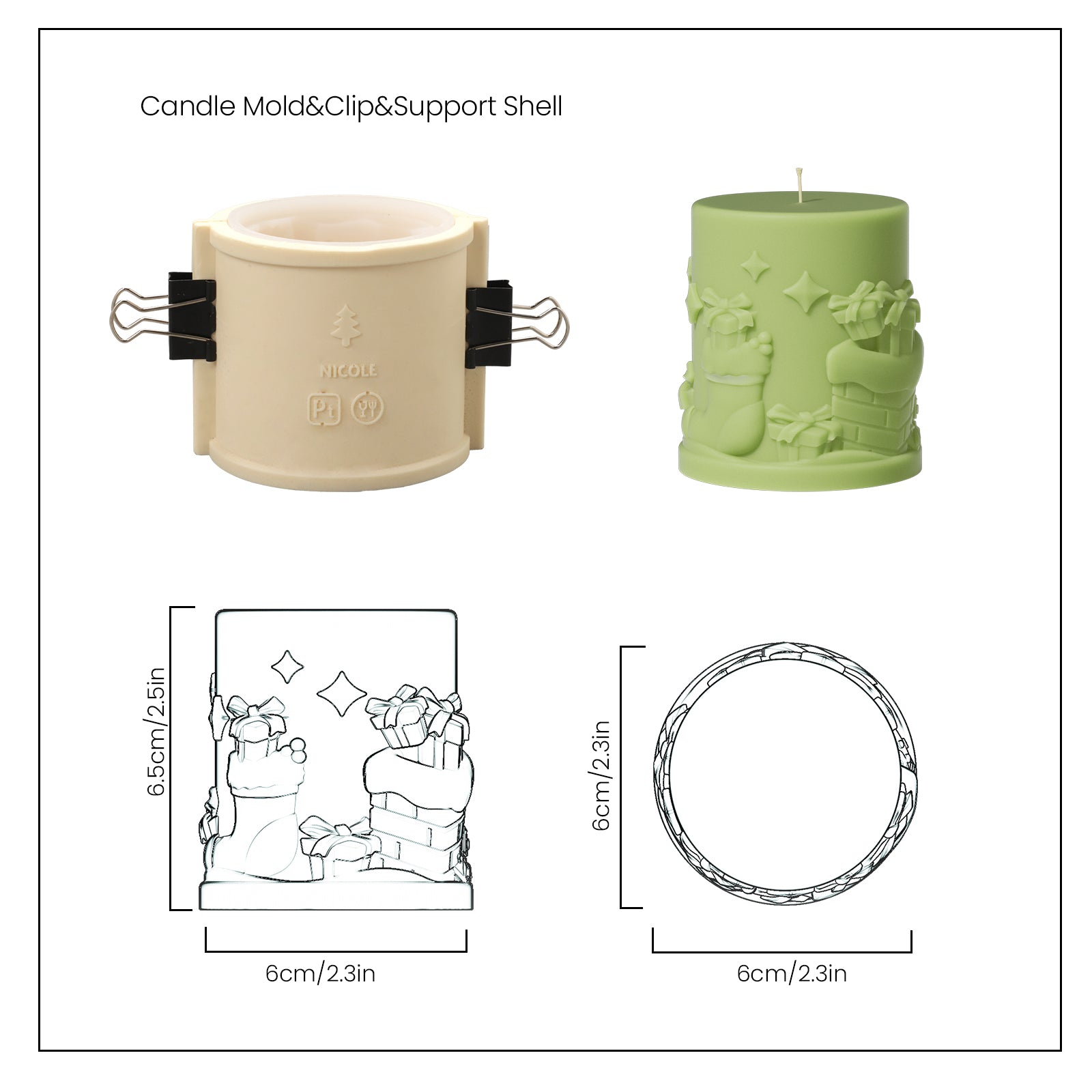 Embossed Christmas-themed Pillar Candle Mold