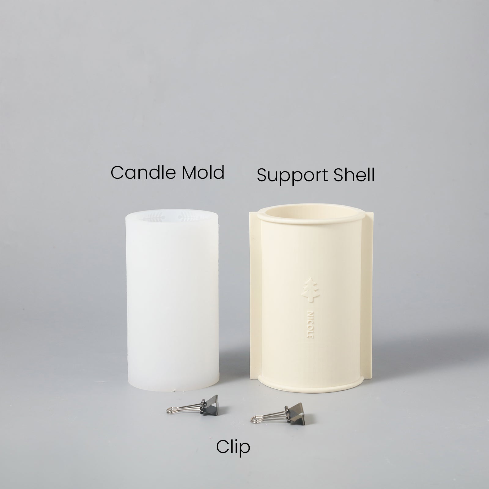 Silicone mold set for making cylinder candles.