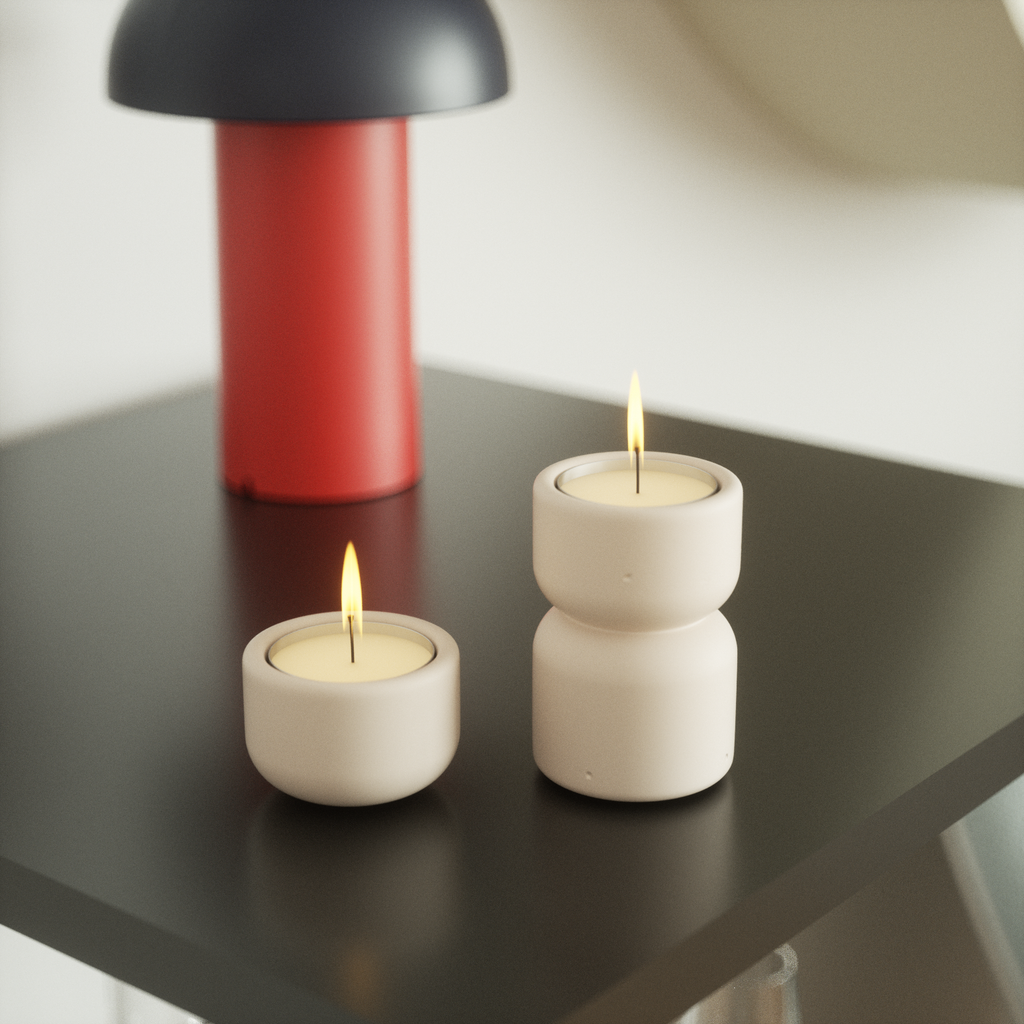 White single and stacked candle holders, fresh and elegant.