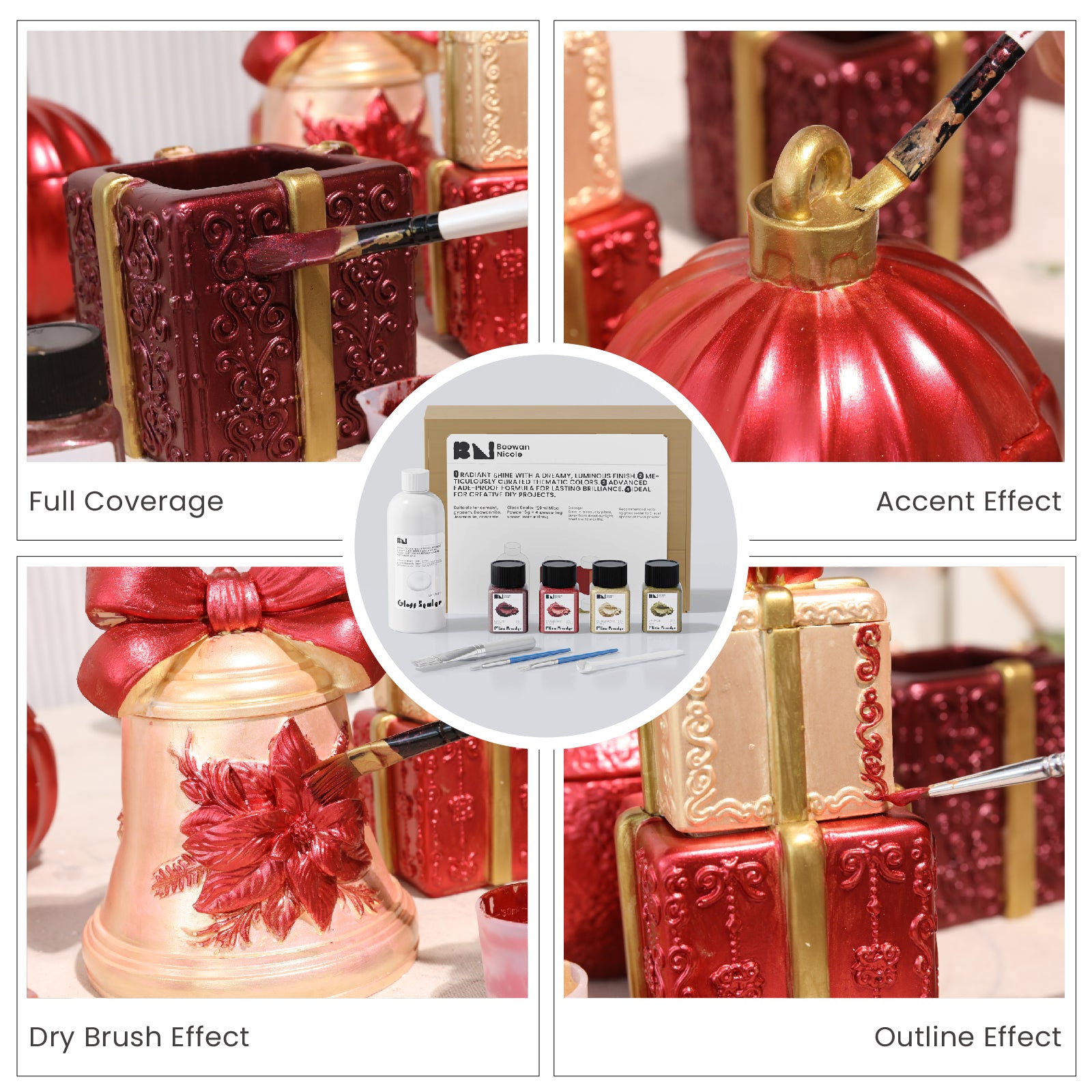 Glitter Colorable Acrylic Gloss Sealer Varnish With Mica Powder Kit-4 Of Vintage Gala Colors